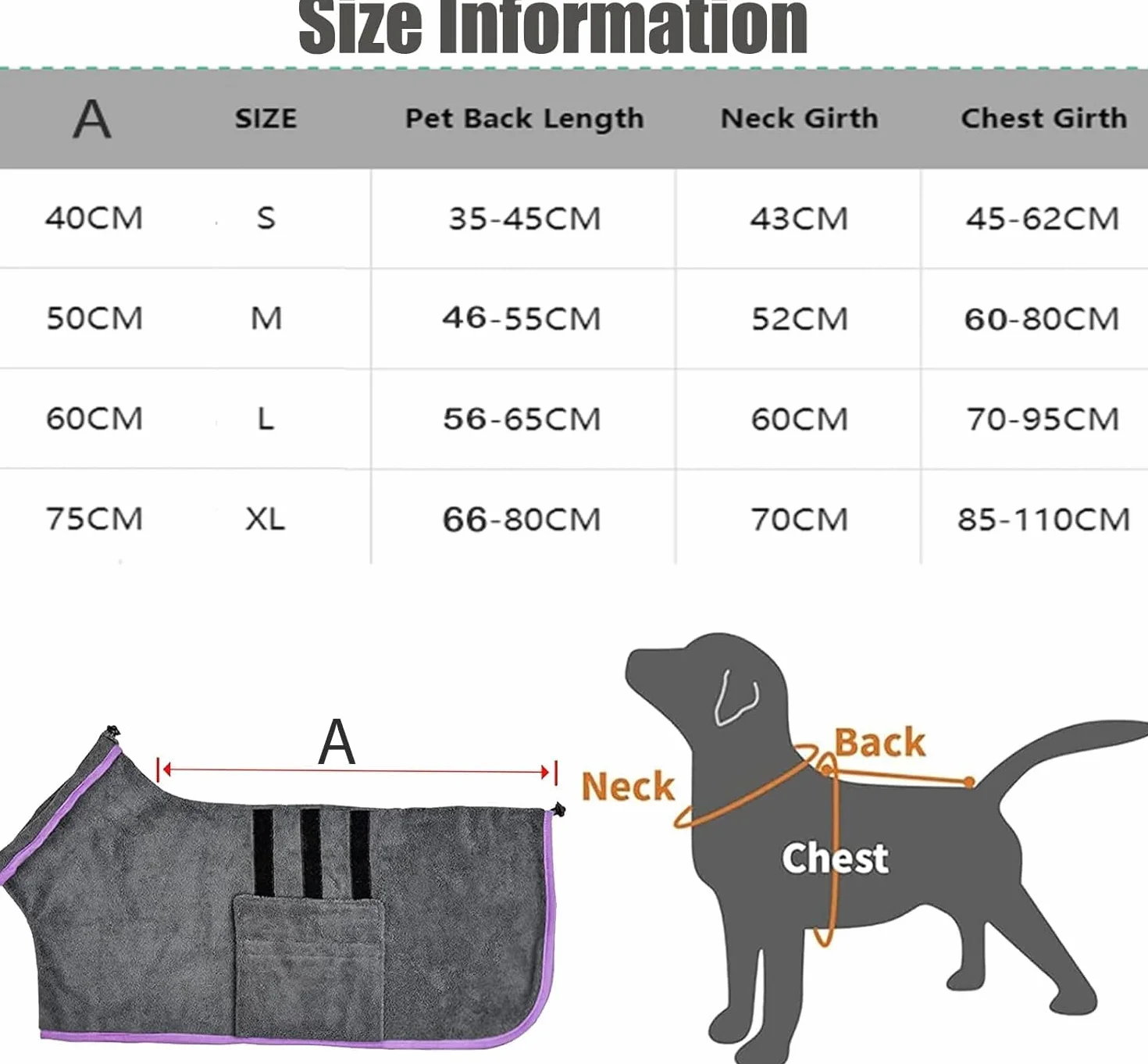 Peignoir pour Chien Super Absorbante, Séchage Rapide, Taille Moyenne/Grande