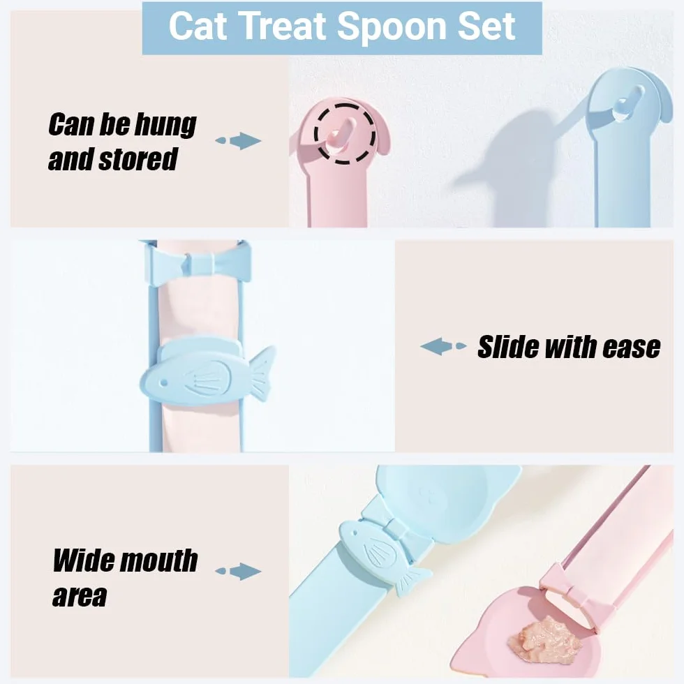 Mangeoires à Bande pour Chat en Forme de Poisson, Cuillère à Nourriture pour Animaux, Lot de 4 Pièces