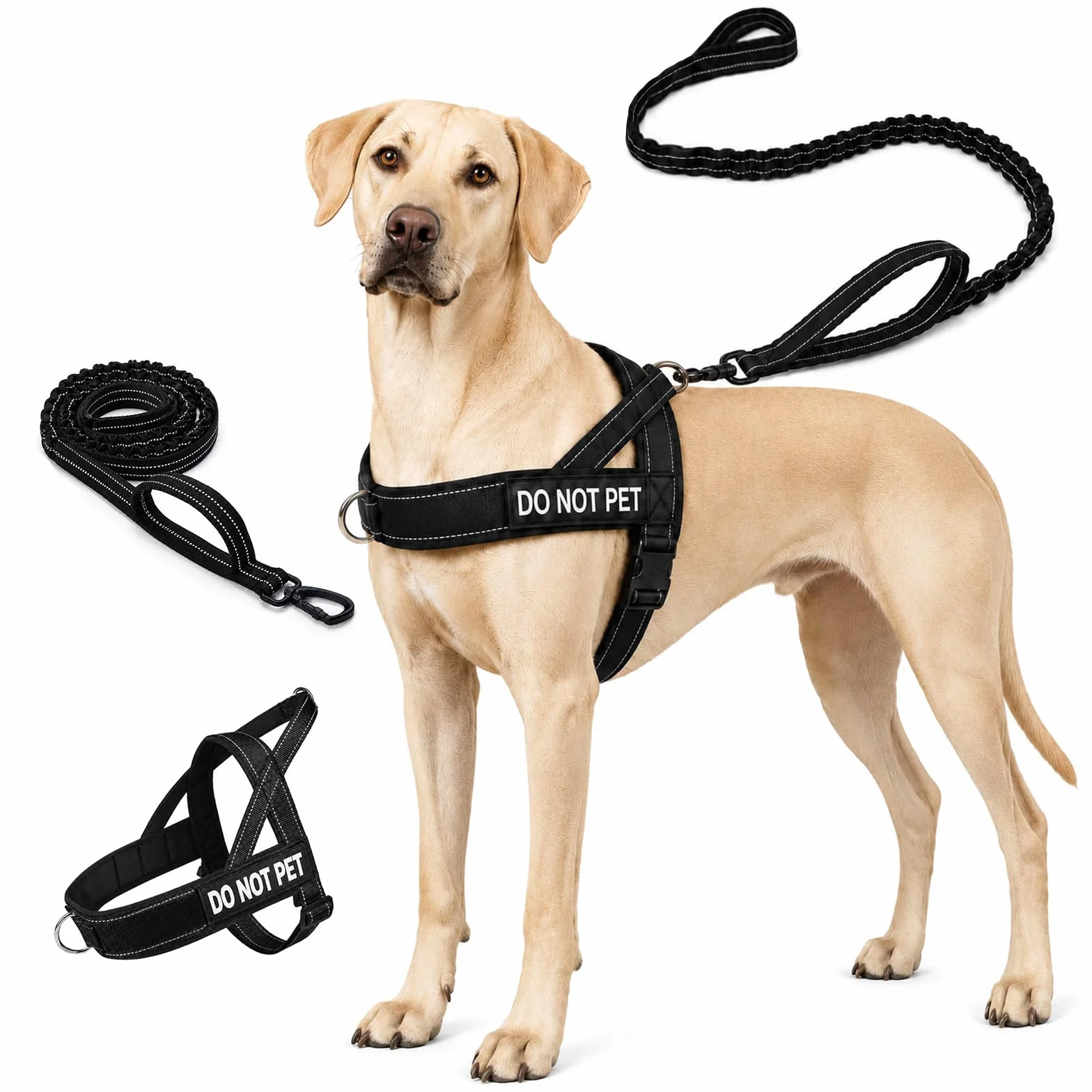 Harnais Chien Anti Traction Réglable avec Poignée de Contrôle Réfléchissant Noir L