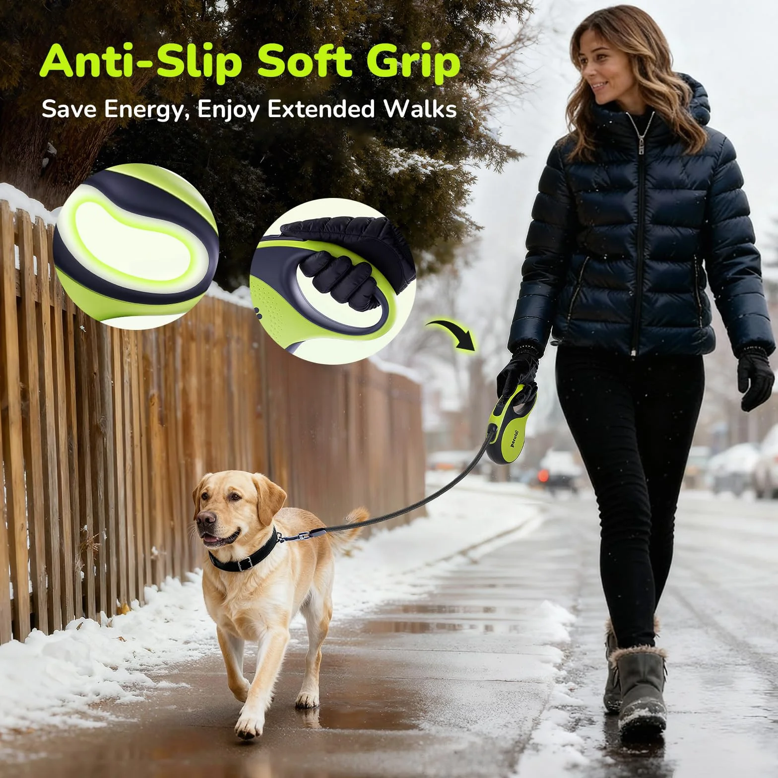 Pecute Laisse Chien Enrouleur 8m Rétractable pour Chiens jusqu'à 30Kg Ruban Nylon Réfléchissant