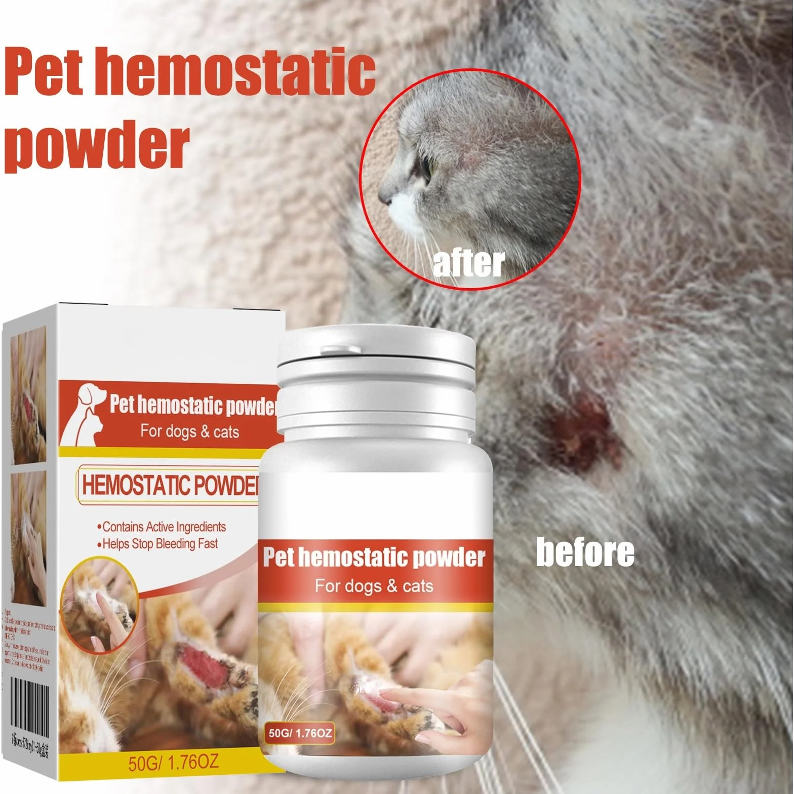 Poudre Hémostatique pour Chiens, Chats, Lapins, Cochons d'Inde, Oiseaux - Arrête Saignement des Pattes