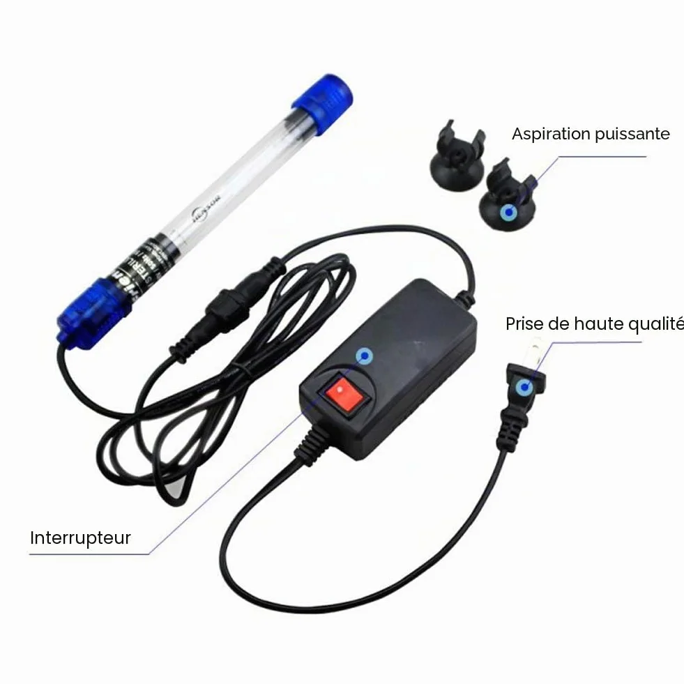Stérilisateur UV Aquarium 13W Lampe UV Submersible Imperméable Purificateur d'eau pour Aquarium Bassin