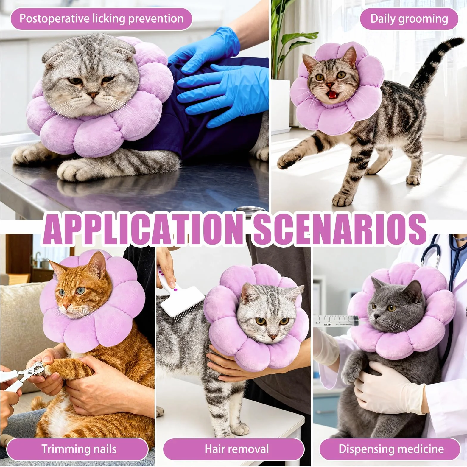QKURT Colerette Chat Anti Léchage, Doux et Confortable Ajustable Collerettes Chat pour Chatons Anti Lechage Après Chirurgie, Joli Tournesol