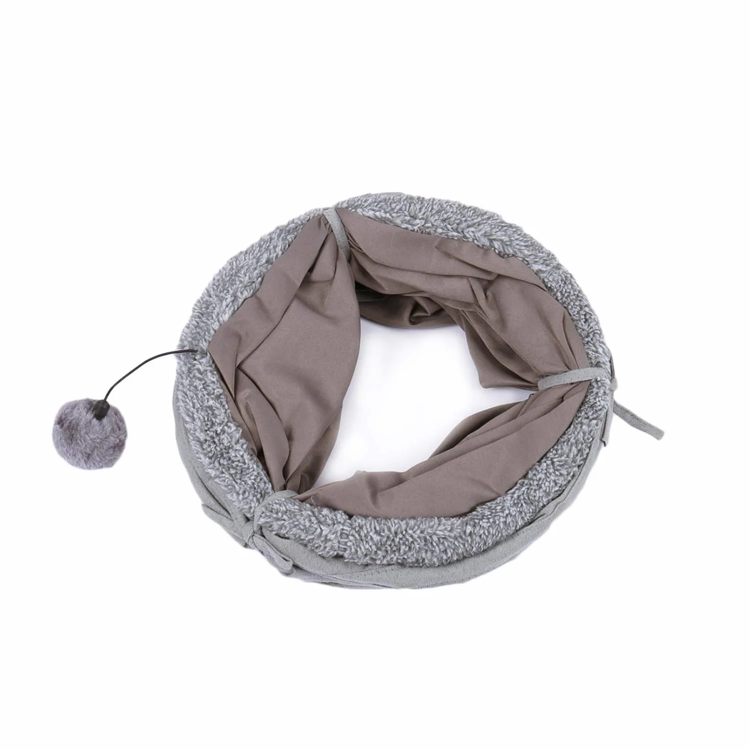 OHANA S Forme Jouet Tunnel pour Chat en Daim, Grand Tunnel a Chat Pliable avec 2 Trous et Boule Suspendue pour Chats Chatons Lapins Dia27 * 117cm