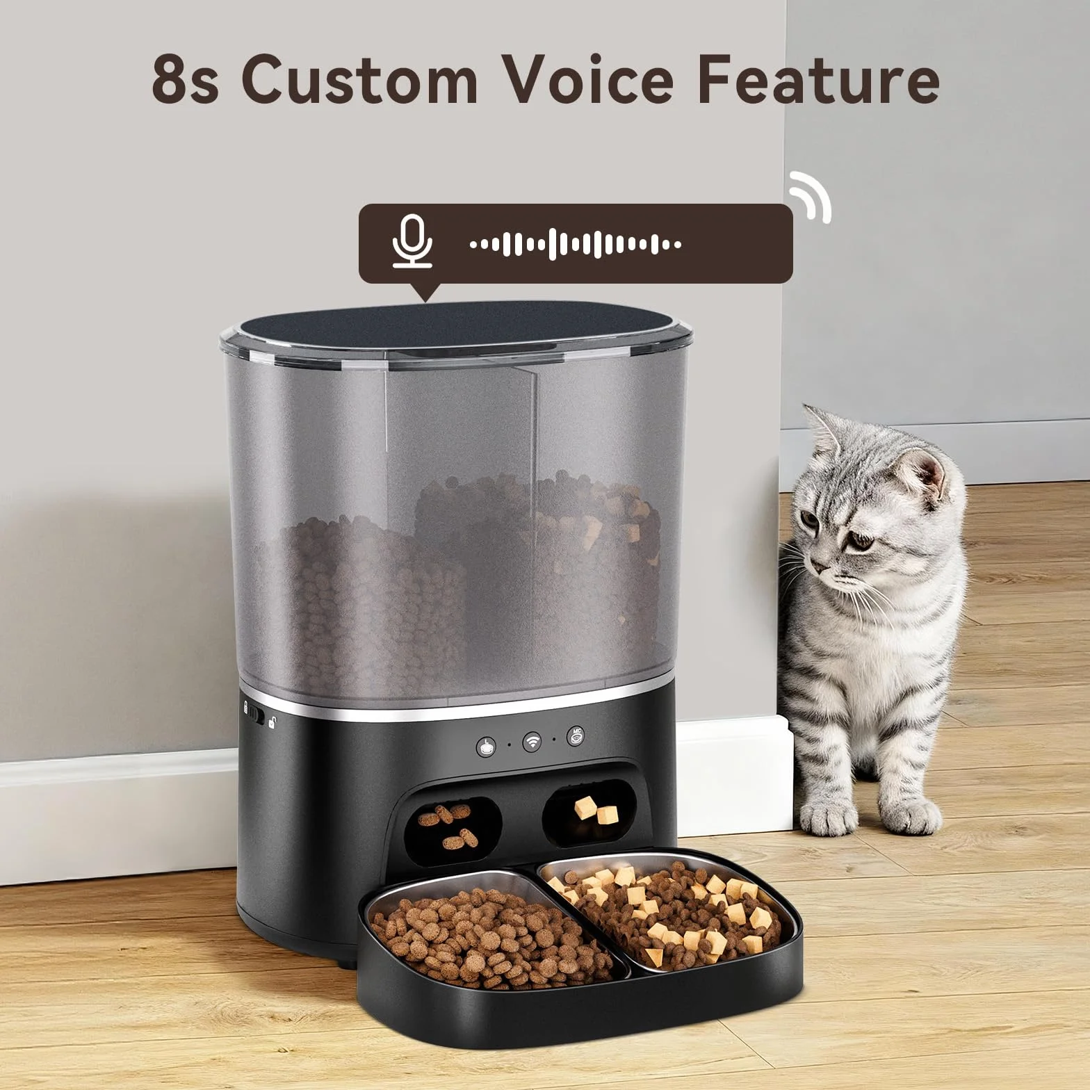 Distributeur Croquettes Chat Automatique WiFi 2.4G 8L Acier Inoxydable 2 Bols