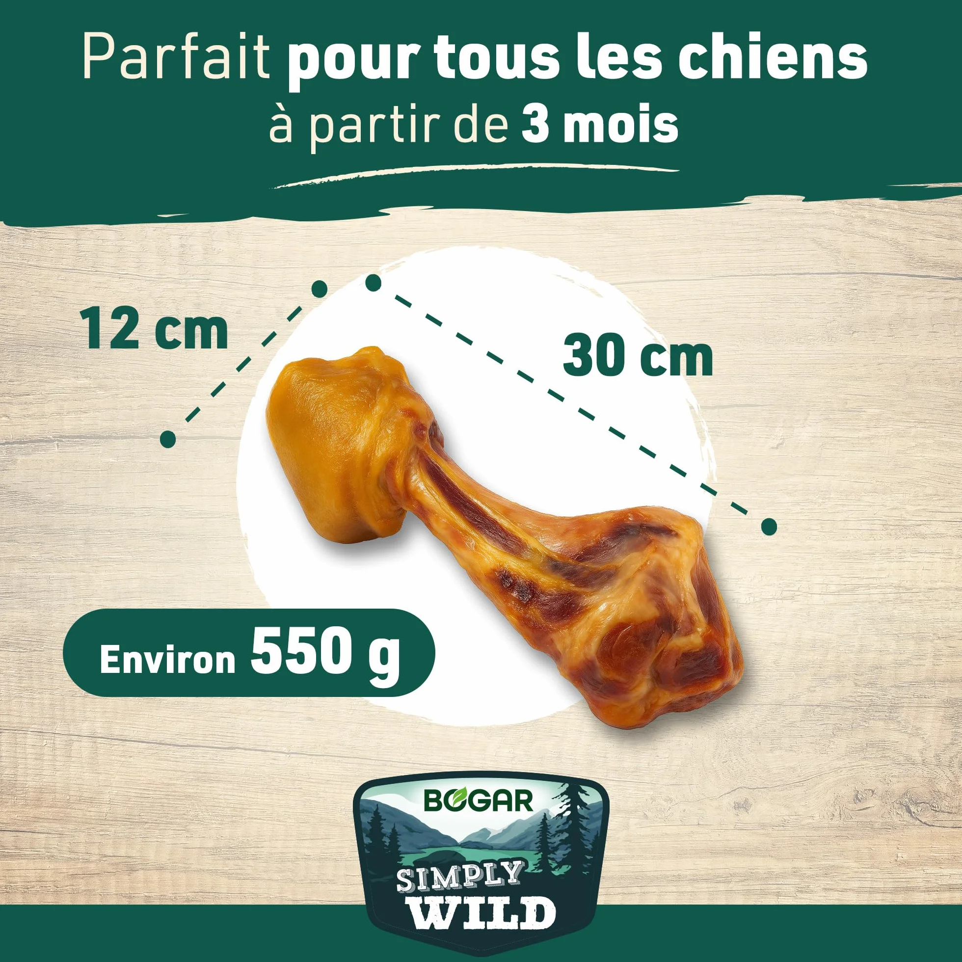 Bogar Friandises pour Chien Méga Os de Jambon 100% Porc Séché Aide à la Mastication