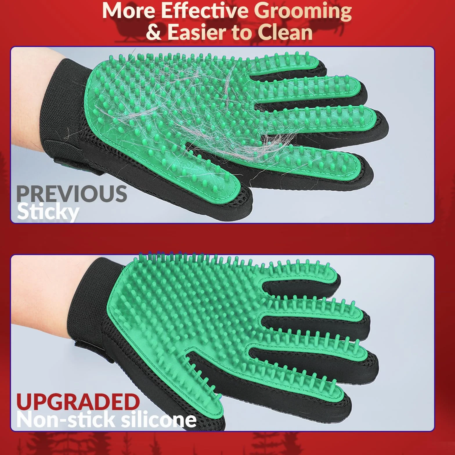 DELOMO Gants de Toilettage pour Animaux - Brosses Douces pour Chats - 1 Paire (Vert)