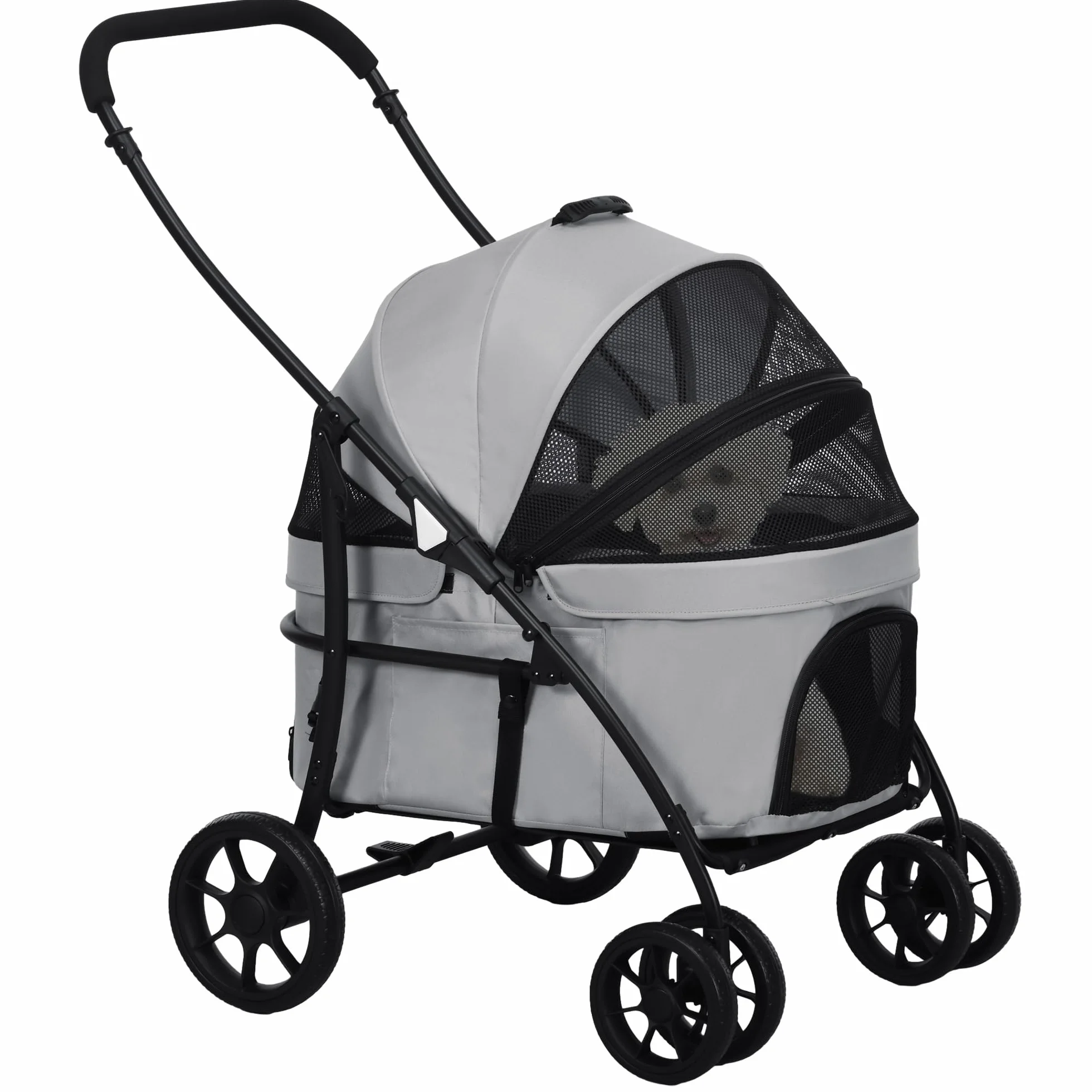 PawHut Poussette pour chien et chat 2 en 1 pliante chariot nacelle amovible 10 kg acier gris