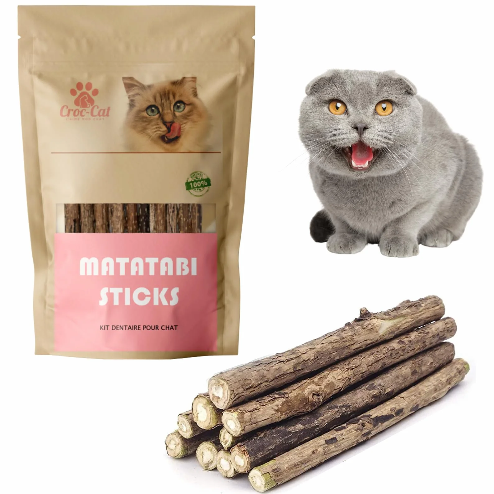 Croc-Cat® Baton Matatabi 10 pièces, Dentifrice Chat, Antistress, Herbe à Chat