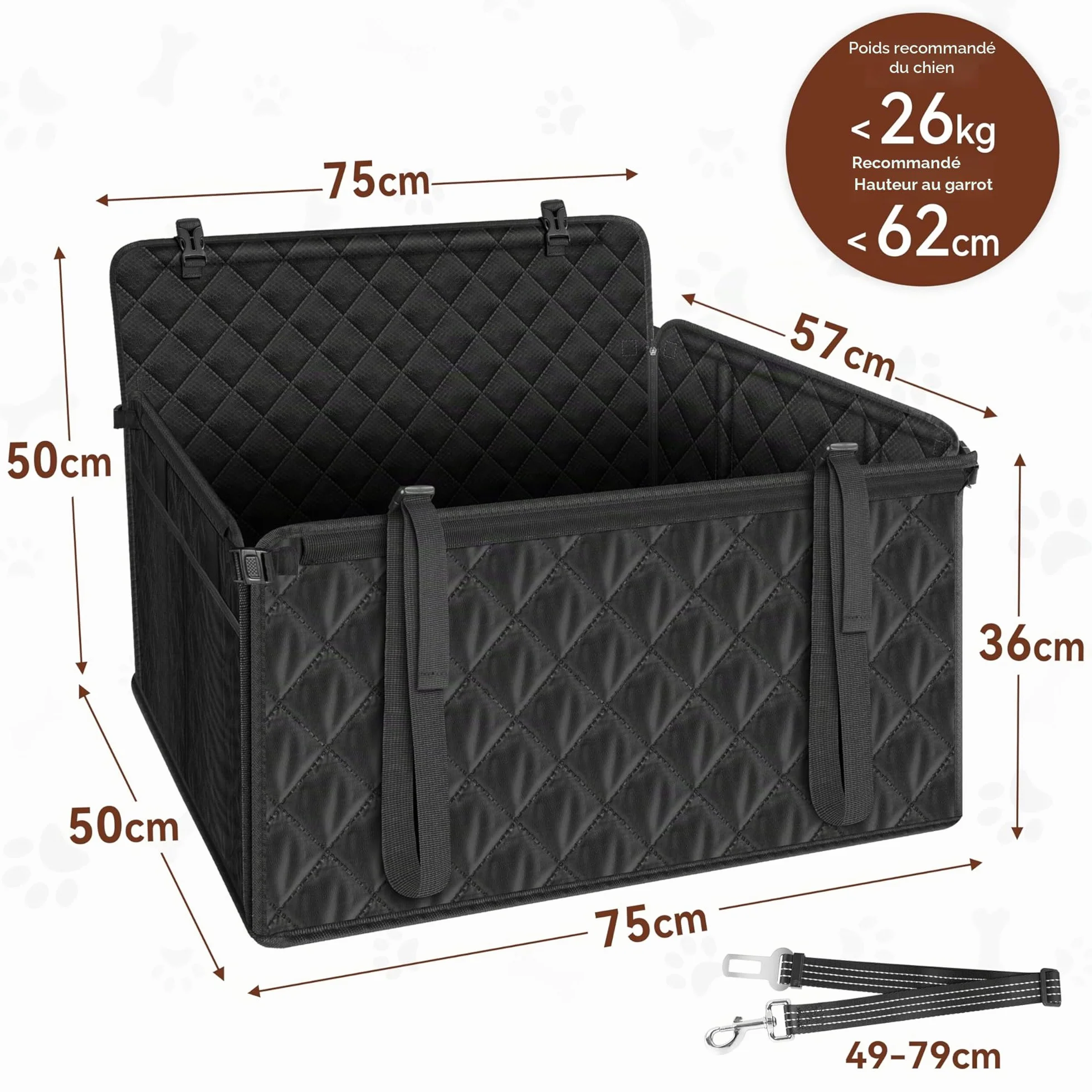 Siège Auto Chien Extra Stable Waterproof Transport Voiture Arrière avec 8 Tiges Jusqu'à 26 kg