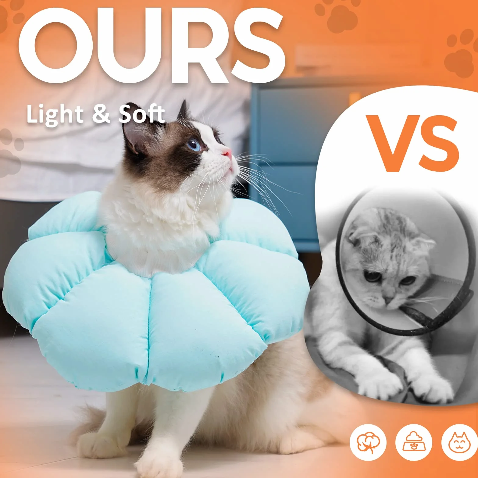 Avont Collerette Récupération Protection Lavable pour Chat et Chien, Collier Élisabéthain Post-Opératoire Bleu (S)