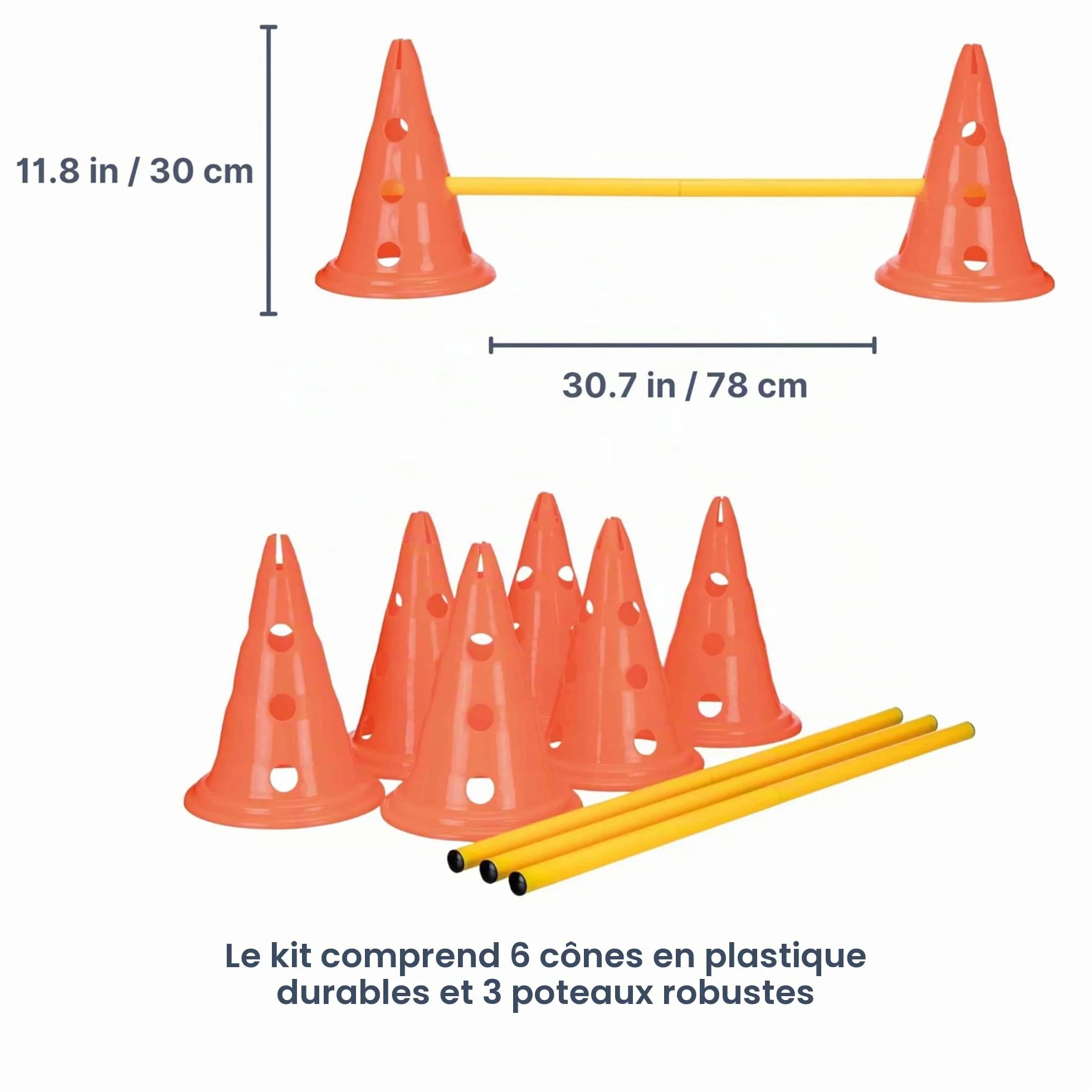 Trixie Set d’Obstacles à cônes - Accessoire d’entraînement résistant pour Agility Canine - ø 23 × 30 cm/78 cm Orange/Jaune, équipement de Sport canin pour la Maison