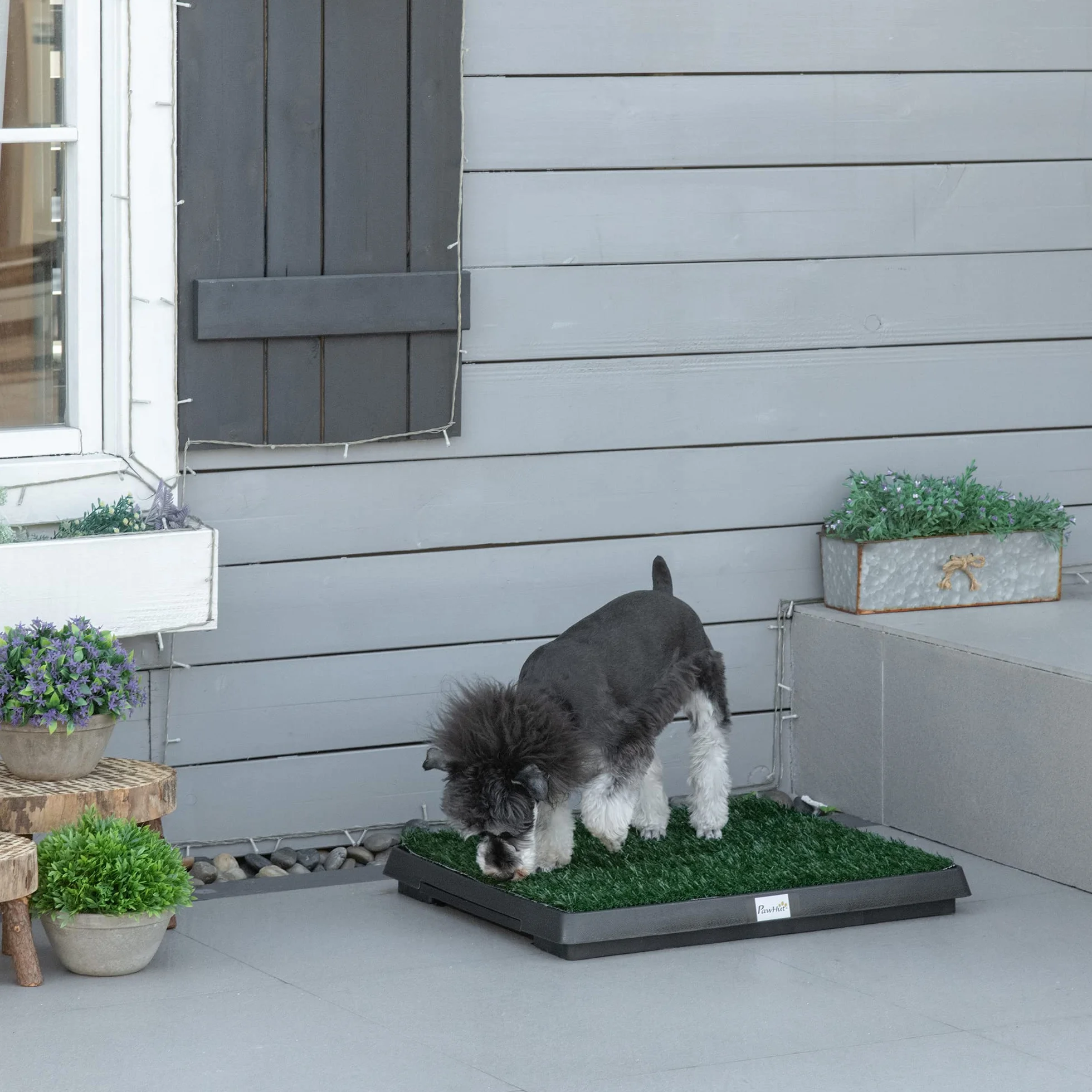 PawHut Litière pour Chien Gazon Synthétique Toilettes Portables 63x51x6 cm Noir Vert