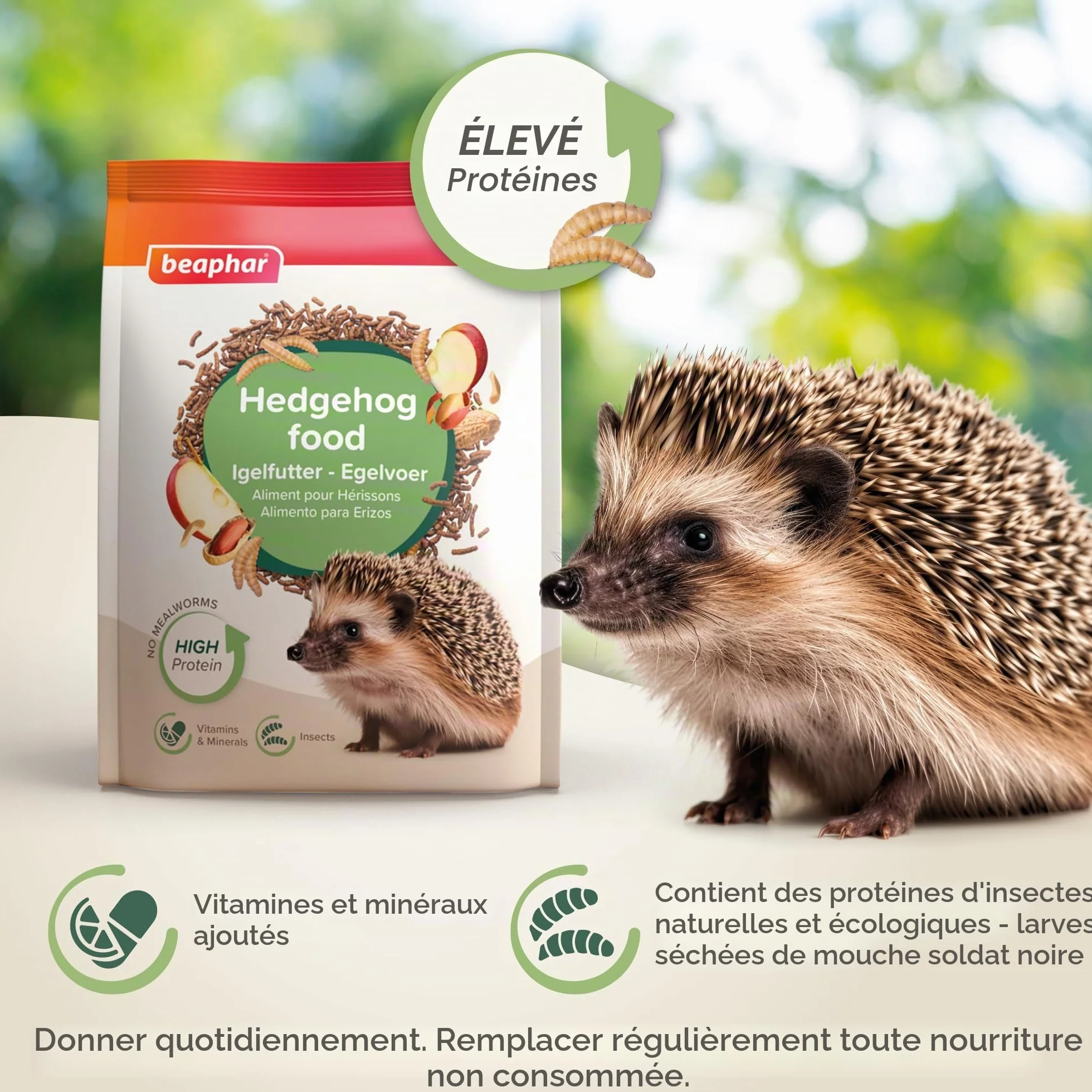 BEAPHAR Aliment pour Hérissons 1 kg Haute teneur en protéines Aux Insectes Mouche Soldat Noire
