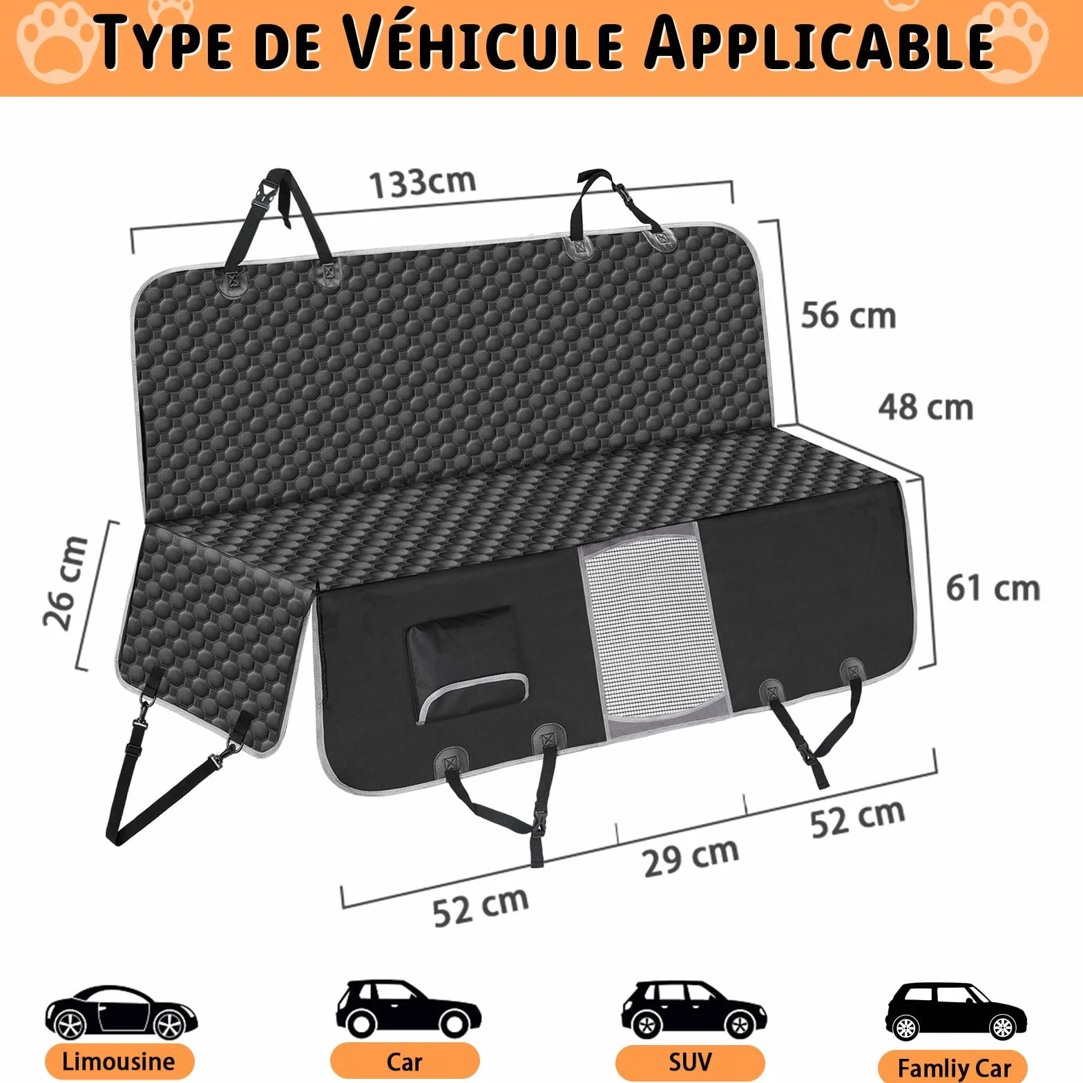 Taygeer Housses de Siège d'auto pour Chien Imperméable 145 x 136 cm Noir
