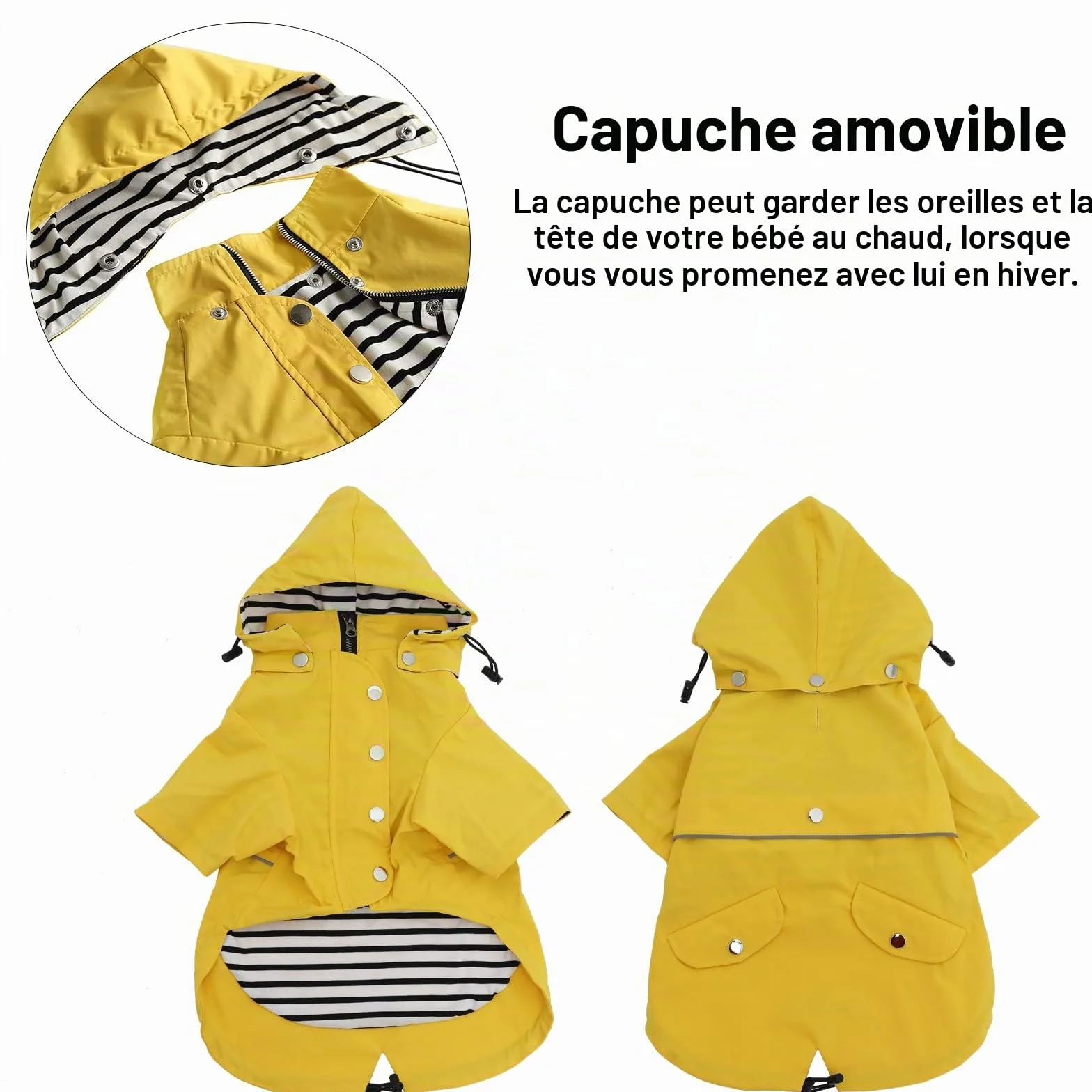 Manteaux imperméables pour Chien élégants, résistant Pluie, Capuche Amovible, Petite et Moyenne Chien Jaune