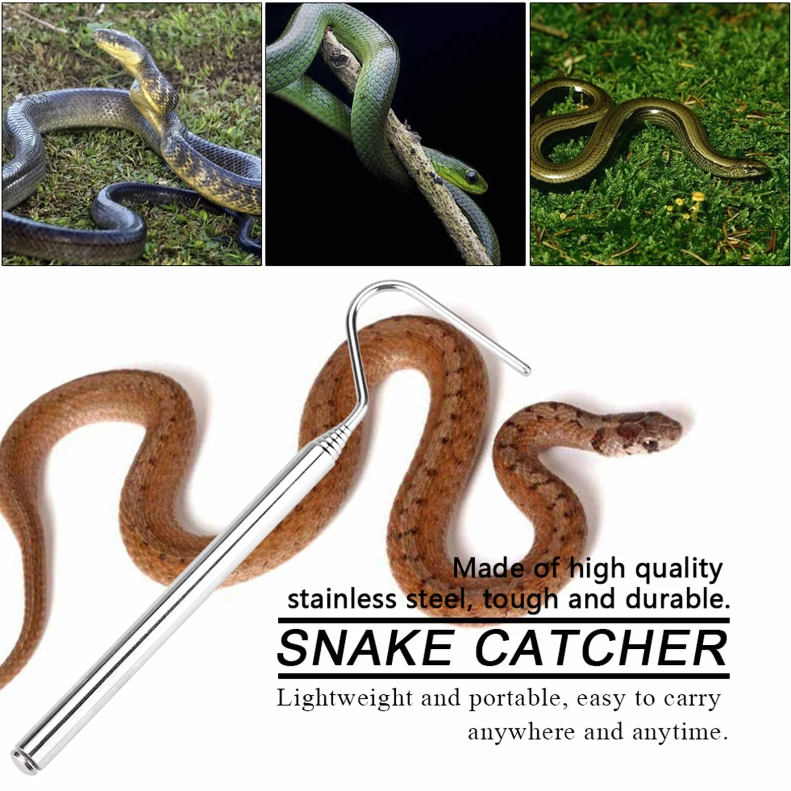 Pince à Serpent télescopique Extensible en Acier Inoxydable Portable, Outil de Capture de Serpent