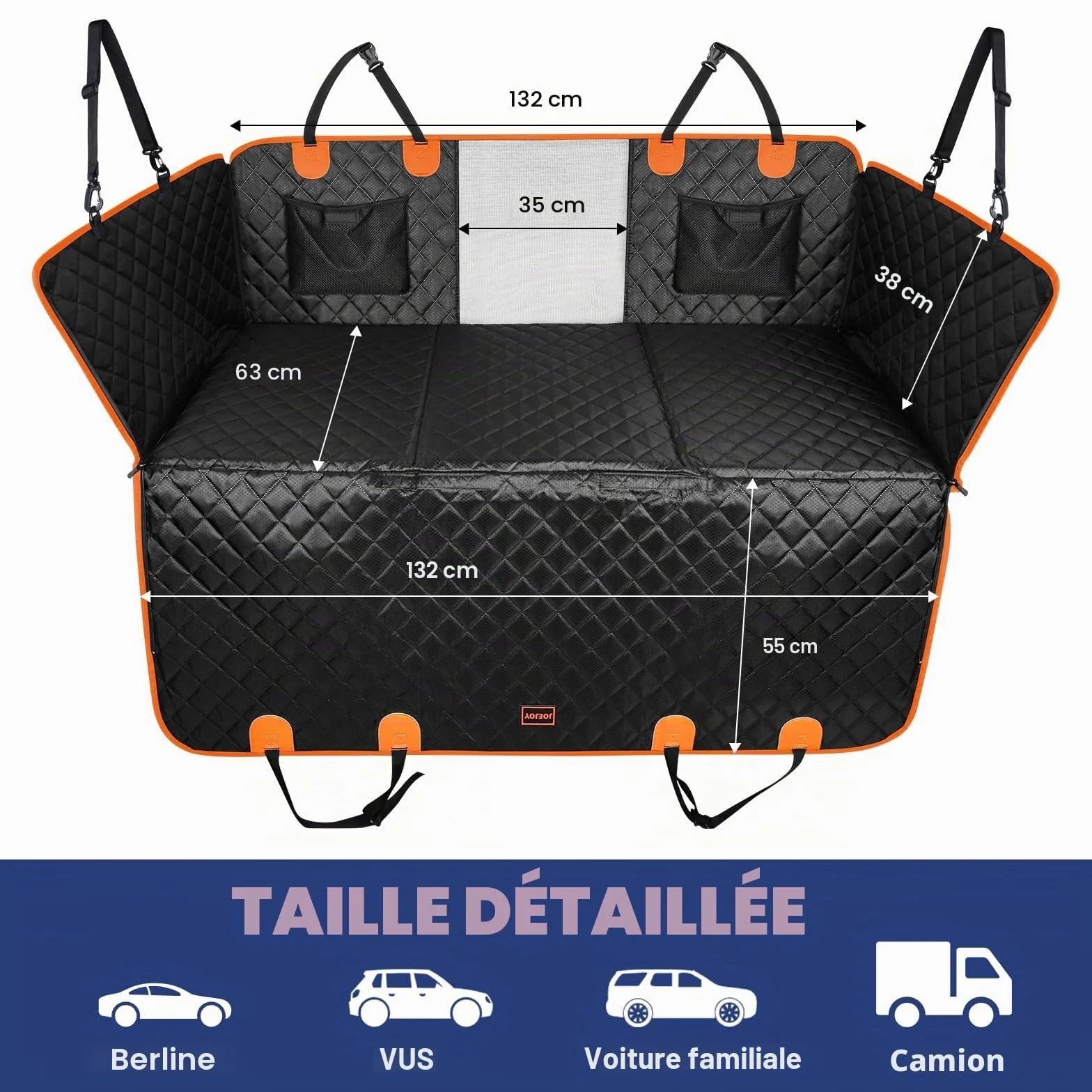JOEJOY Housse Protection Voiture Chien Imperméable Résistant Aux Rayures Fond Rigide Noir