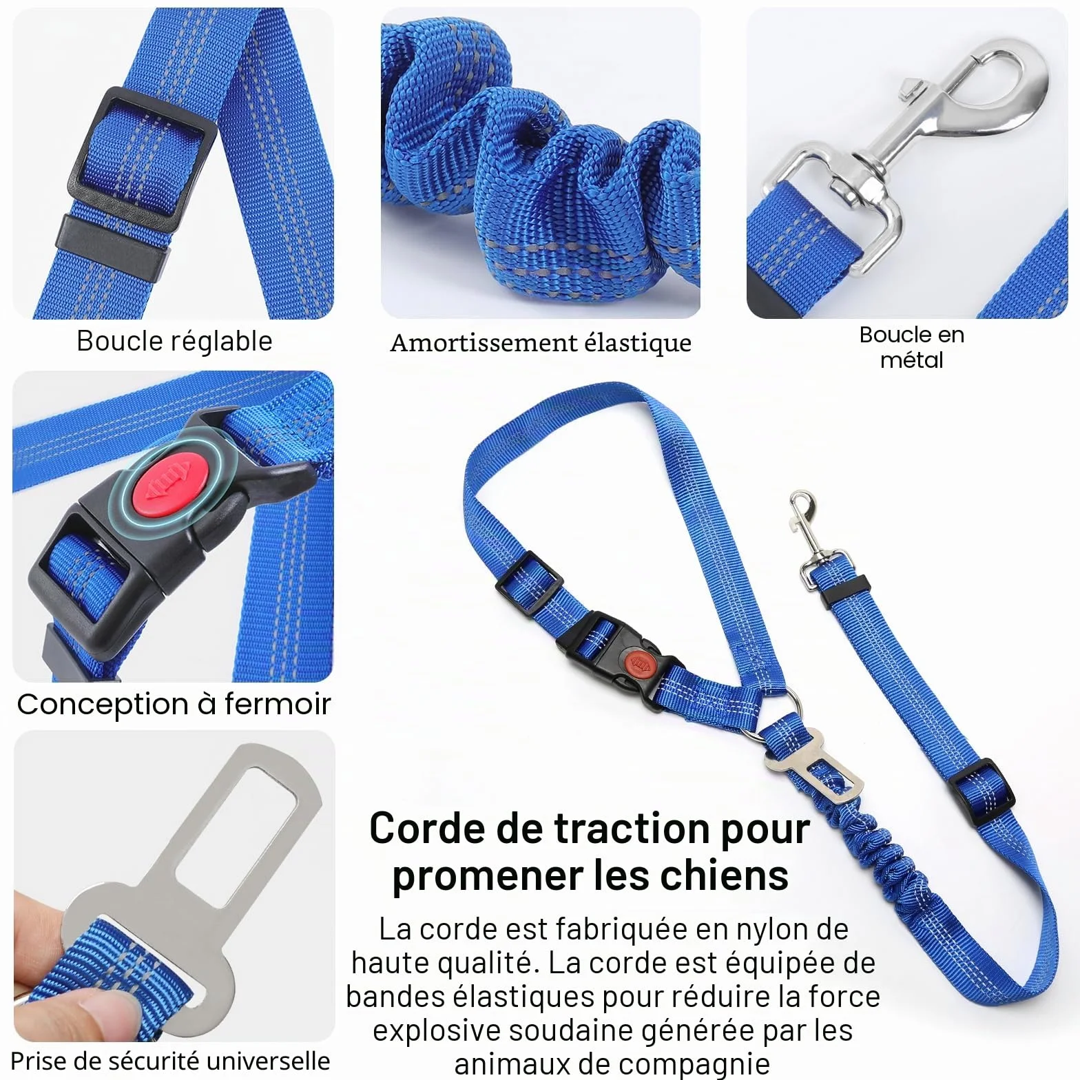 Ceinture Sécurité Chien Voiture Réglable 2 Pièces, Coussin Anti-Vibration Noir Rose