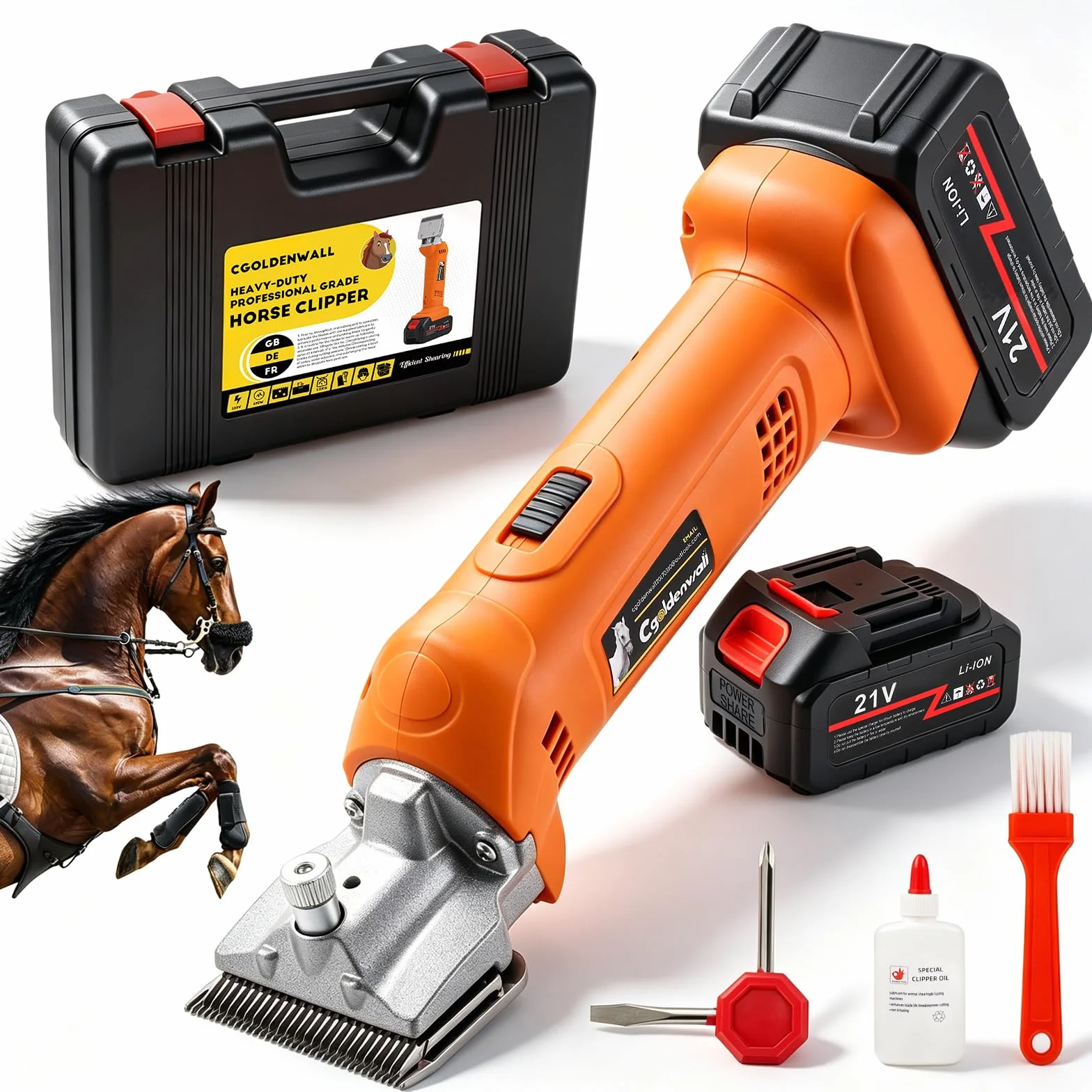 CGOLDENWALL Tondeuse pour Chevaux Sans Fil 690W 2800 tr/min 6 Vitesses 2×4000mAh 4h Autonomie