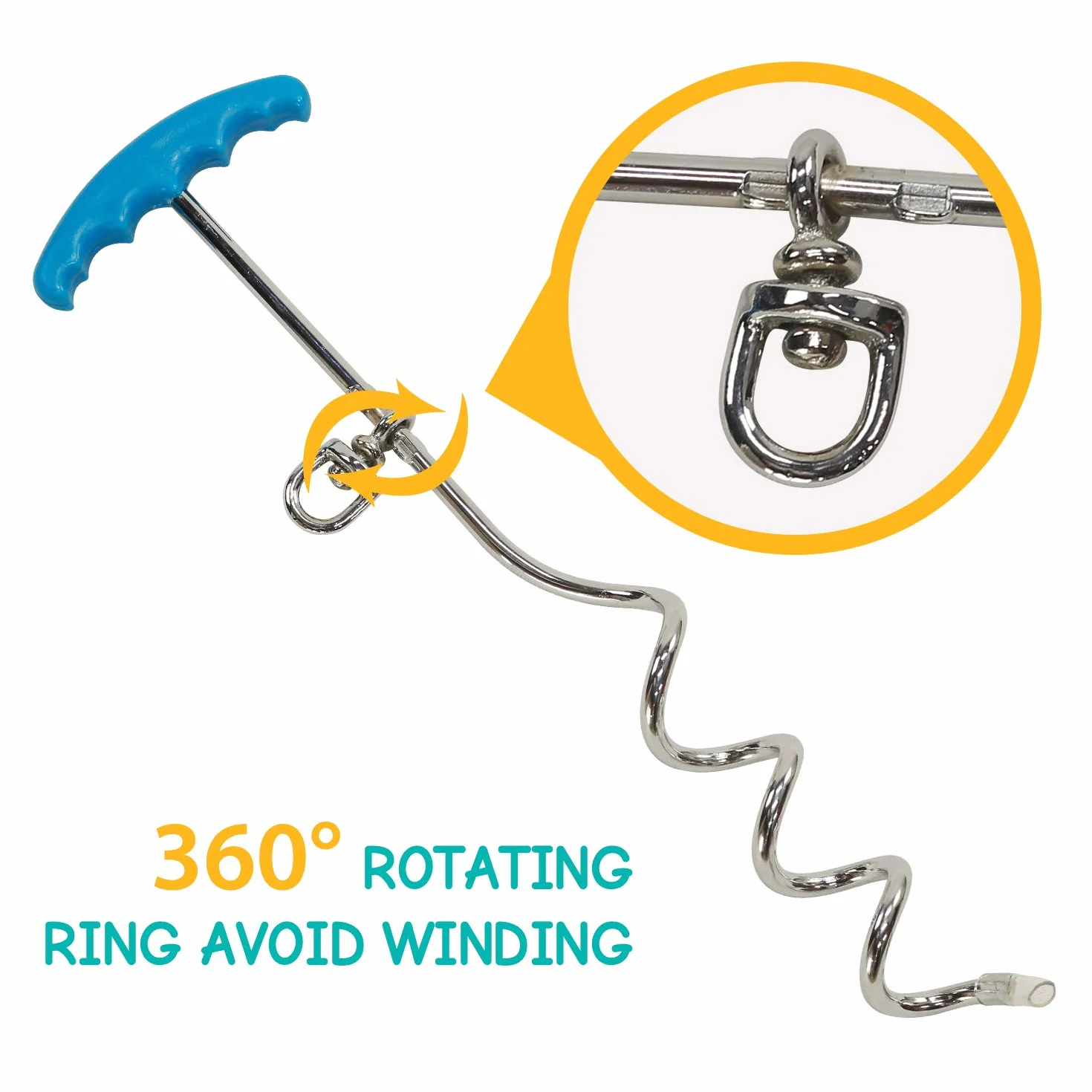Piquet pour chien et câble d'attache robuste en spirale 40,6 cm 10 m