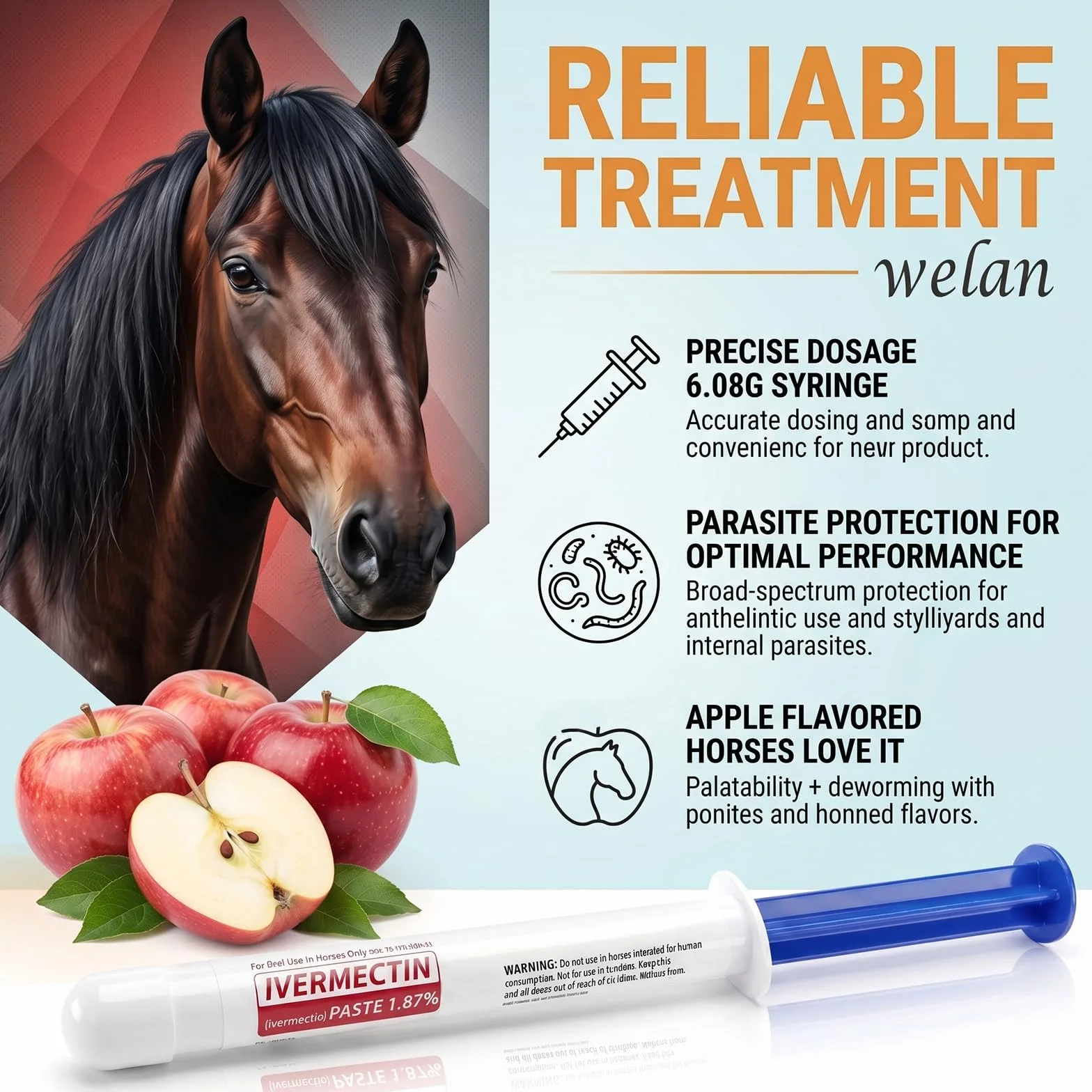 Lot de 6 gels pour chevaux 1,87 % goût pomme pour chevaux jusqu'à 567 kg - Gel simple pour tous les âges