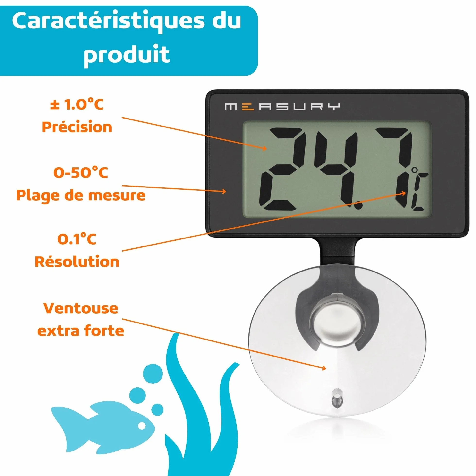 Measury Thermometre Aquarium Digital TM10 Eau Douce Eau de Mer Thermomètre