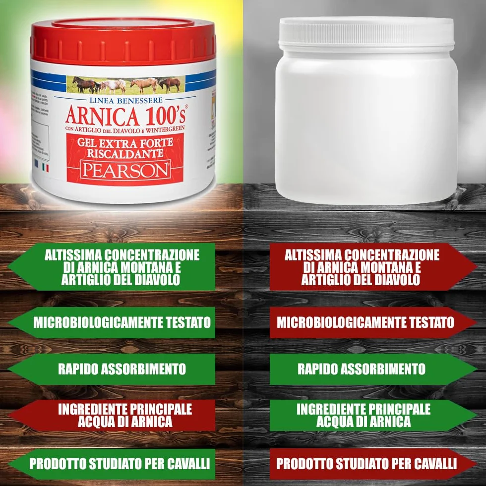 ARNICA 100'S Gel chauffant extra-fort Pearson pour chevaux 500ml Crème à l'arnica Gel fort griffe du diable et menthol Pommade défatigante relaxante