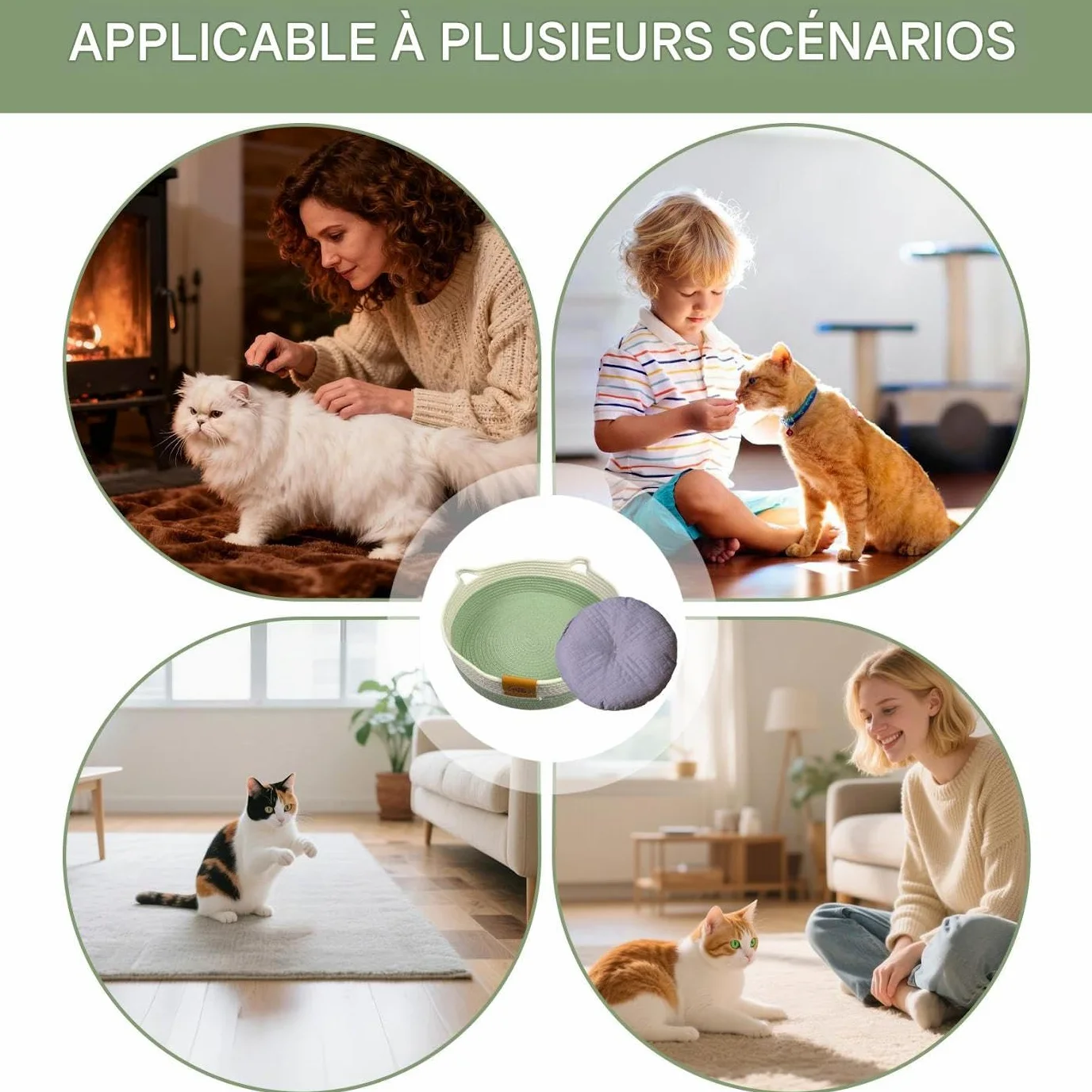 Panier Rond pour Chat Nid Tissé en Corde De Coton | Lit Et Panier Adorable Pour Chaton Et Chat Pour Chaton Lapin Petit Chien Jouet Stockage De Snack Intérieur Chambre Salon