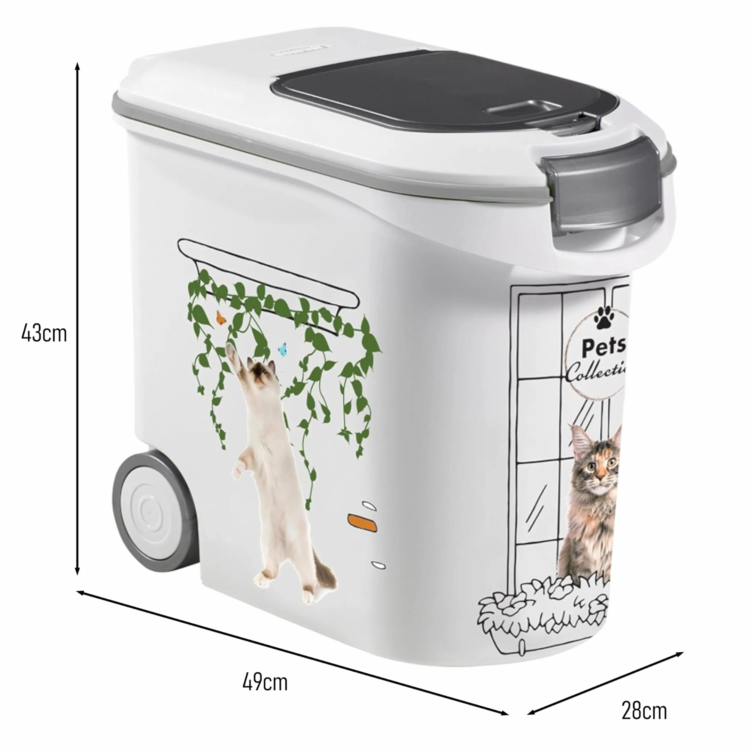 Curver Conteneur à Croquettes Pour Chats 35L 12KG Rangement Hermétique Anti-Odeurs Roulettes 28x49x43 cm
