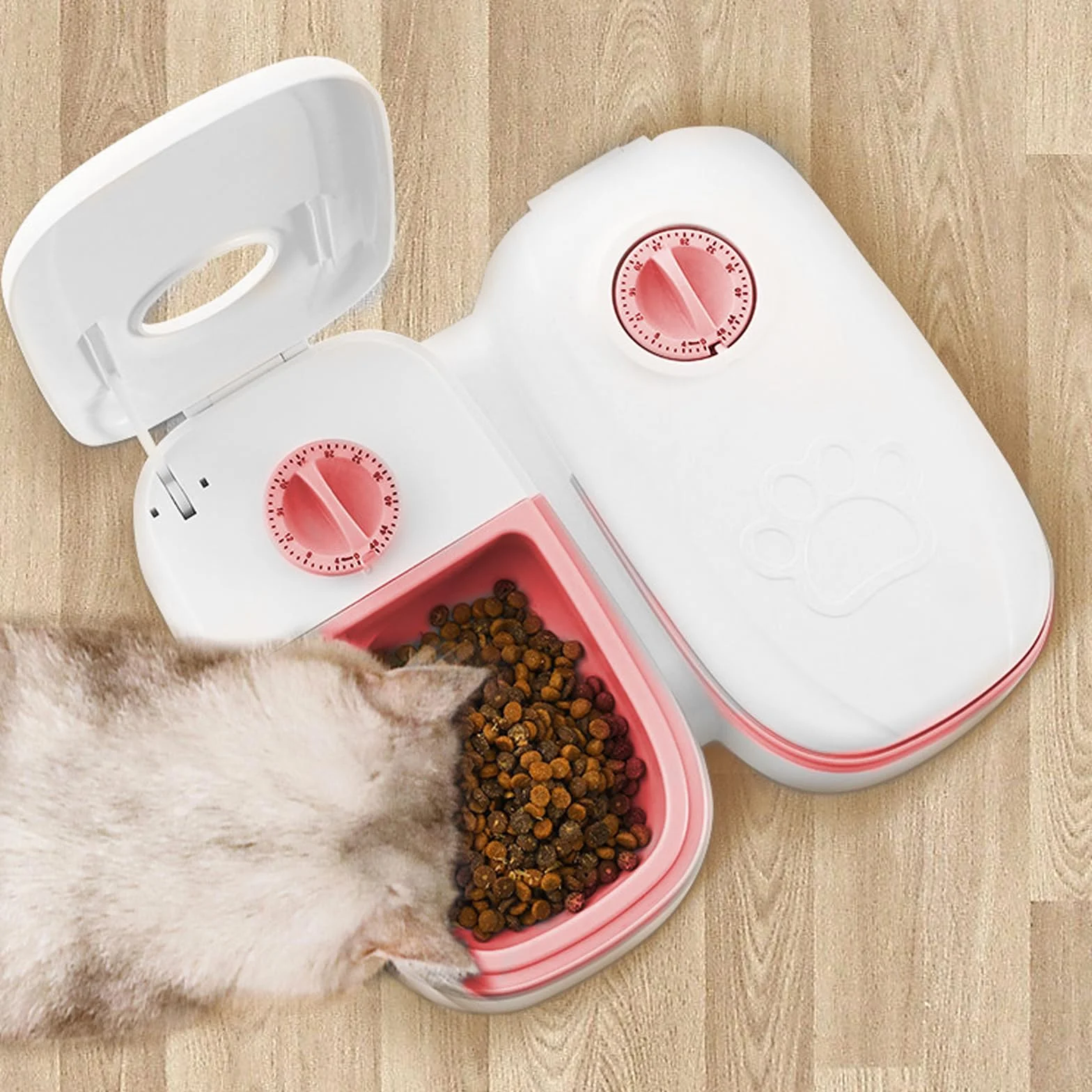 Distributeur automatique de nourriture humide pour chat 2 repas minuterie 48 heures 700 ml pour chats et petits chiens nourriture humide et sèche