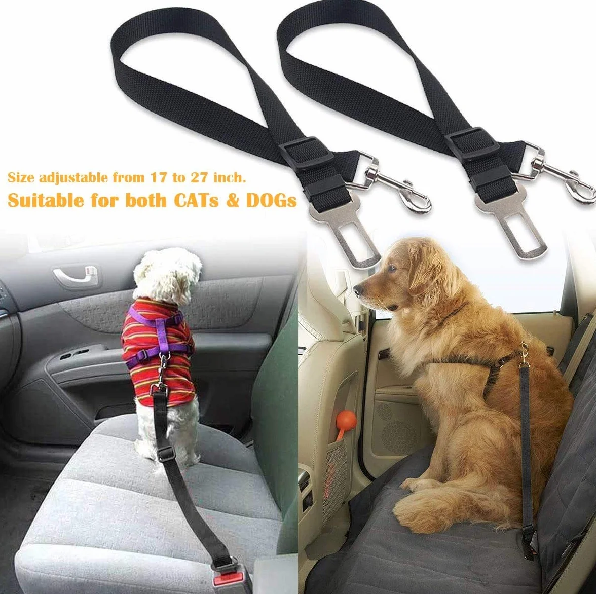 elloLife Ceinture Chien Voiture 2 Pièces Harnais Universel Ceinture de Sécurité Indéchirable Durable Réglable 50-90cm Nylon Noir