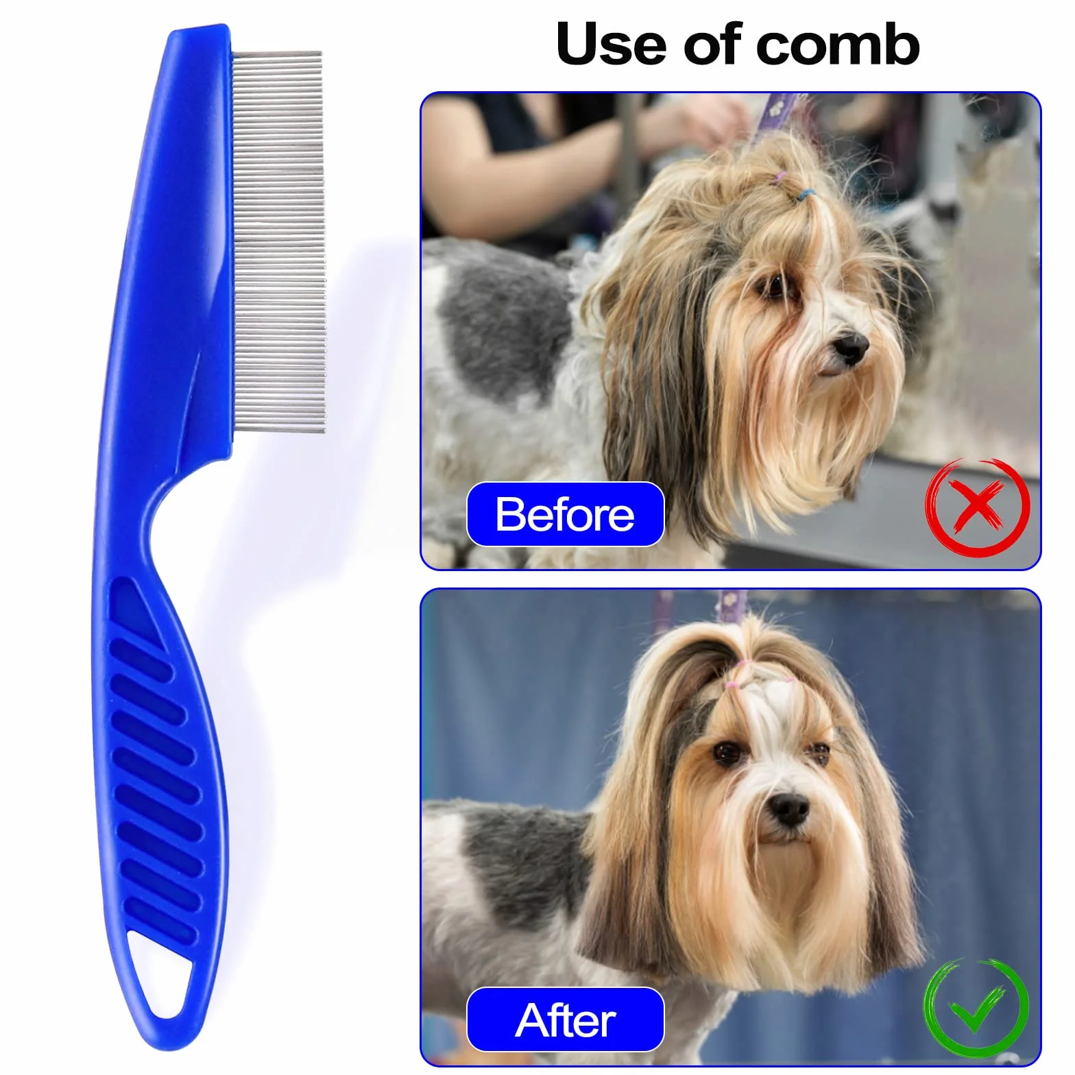Peignes anti-puces en acier inoxydable double face pour enlever taches larmes, démêlage petits animaux