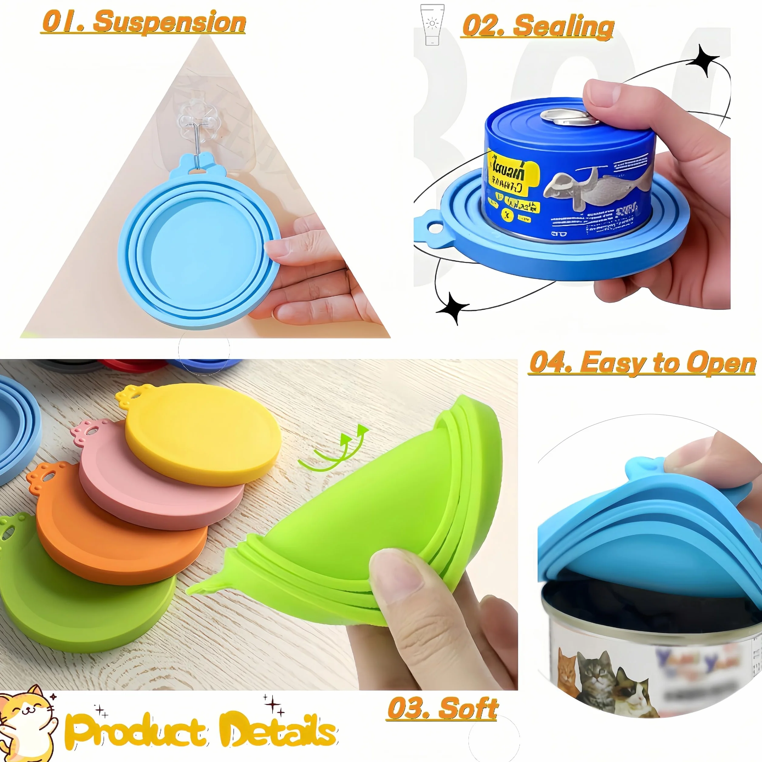 Lot de 3 couvercles universels en silicone pour boîtes de nourriture, adaptés pour le stockage de nourriture pour chat et chien, couvercles hermétiques, en silicone de qualité alimentaire