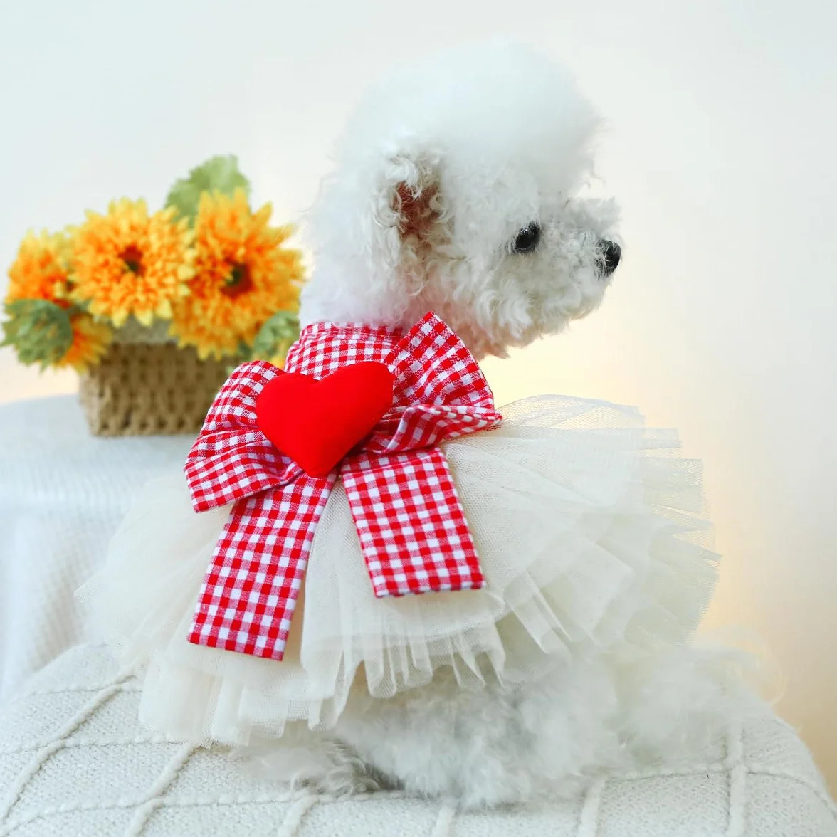 Robe pour Petit Chien Rouge XL Coton Polyester Printemps Été Femelle Jupe