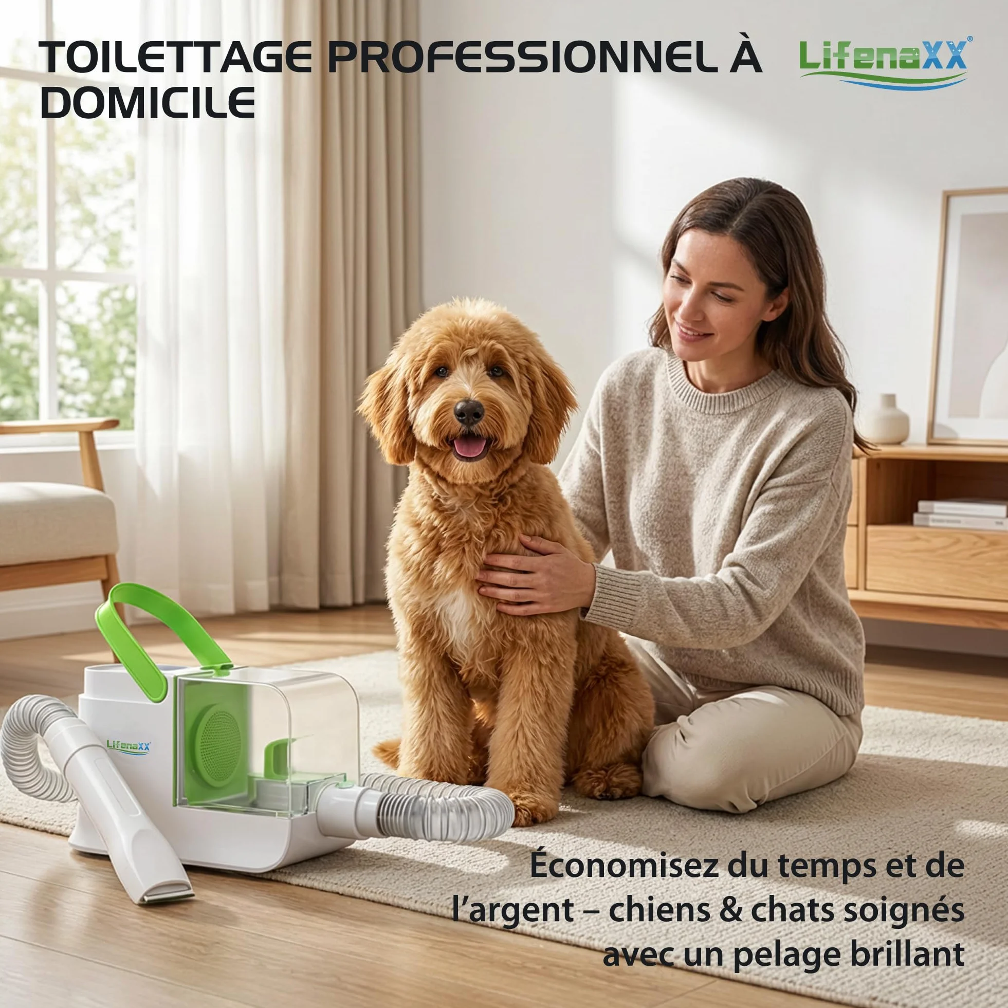 Lifenaxx Tondeuse Animale 6-en-1 avec Aspiration Kit Toilettage Chiens Chats Silencieuse LX-052