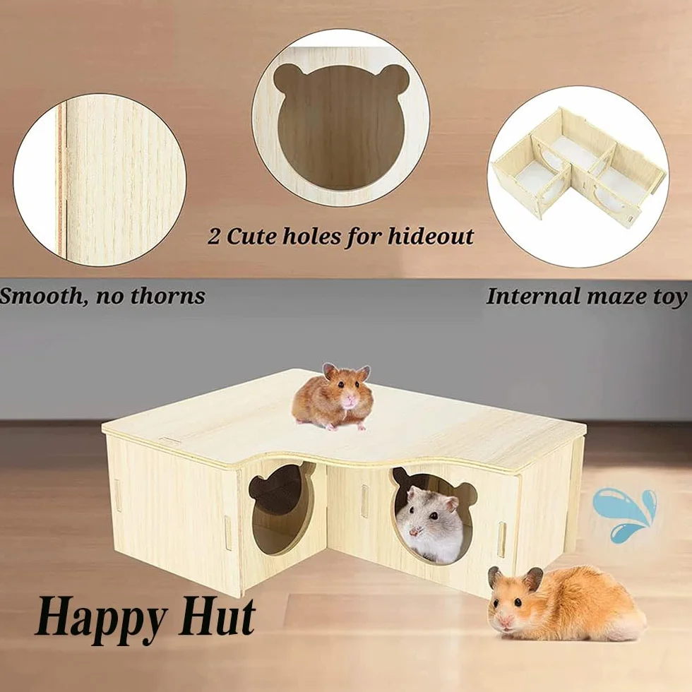 Maison d'angle pour Hamsters Maison en Bois pour Hamsters Cage pour Hamsters Cachette d'angle pour Gerbils-Chinchilla-cochons d'Inde Petits Animaux nichent