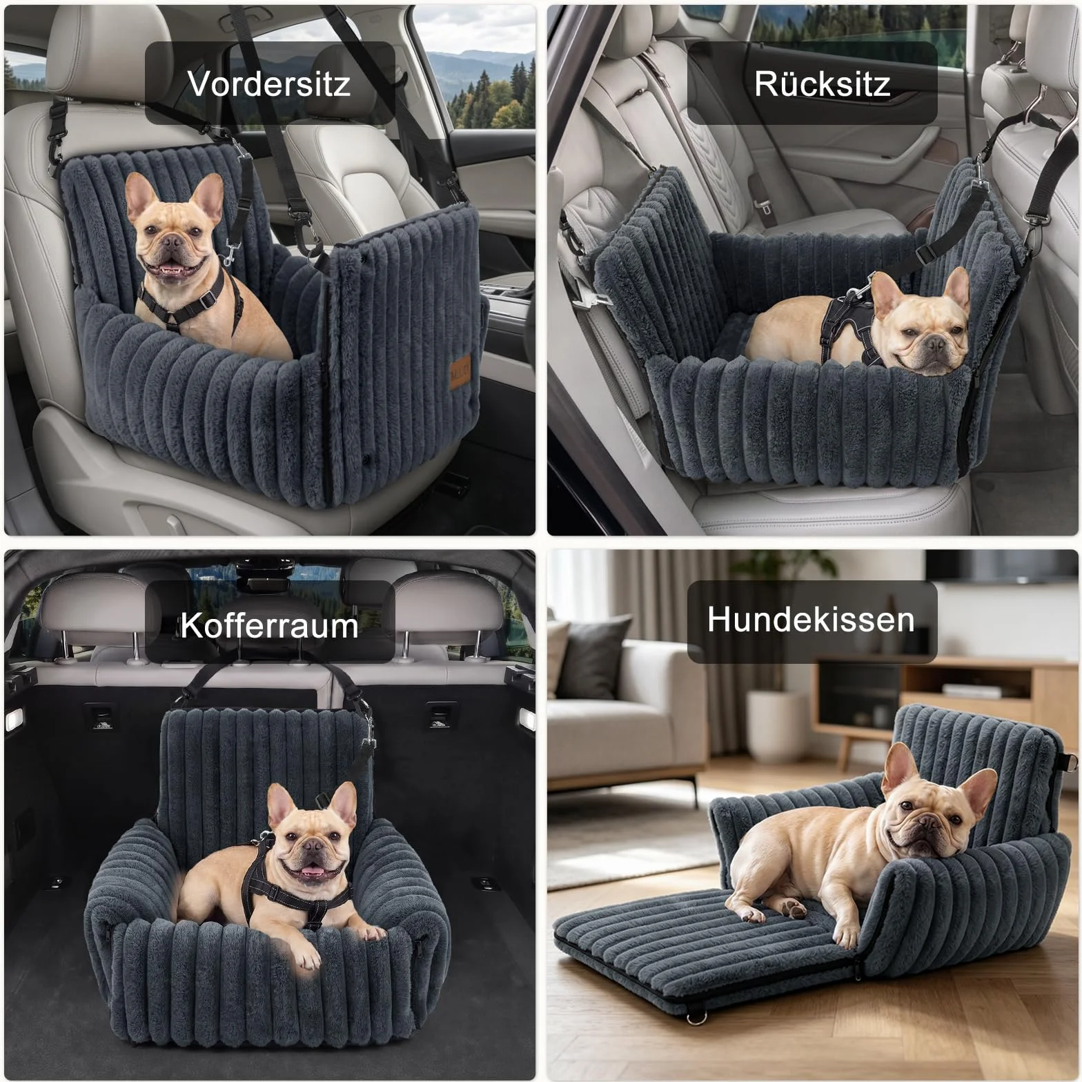 MIXJOY Siège Auto pour Chien Amovible Laisse Lavable Mousse à mémoire de Forme Gris