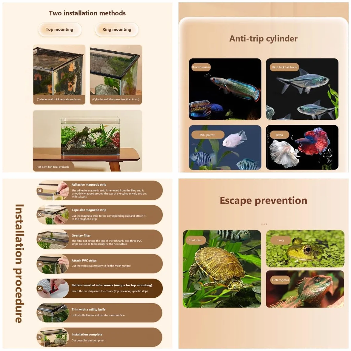 Couvercle d'aquarium transparent filet anti-ressort accessoires