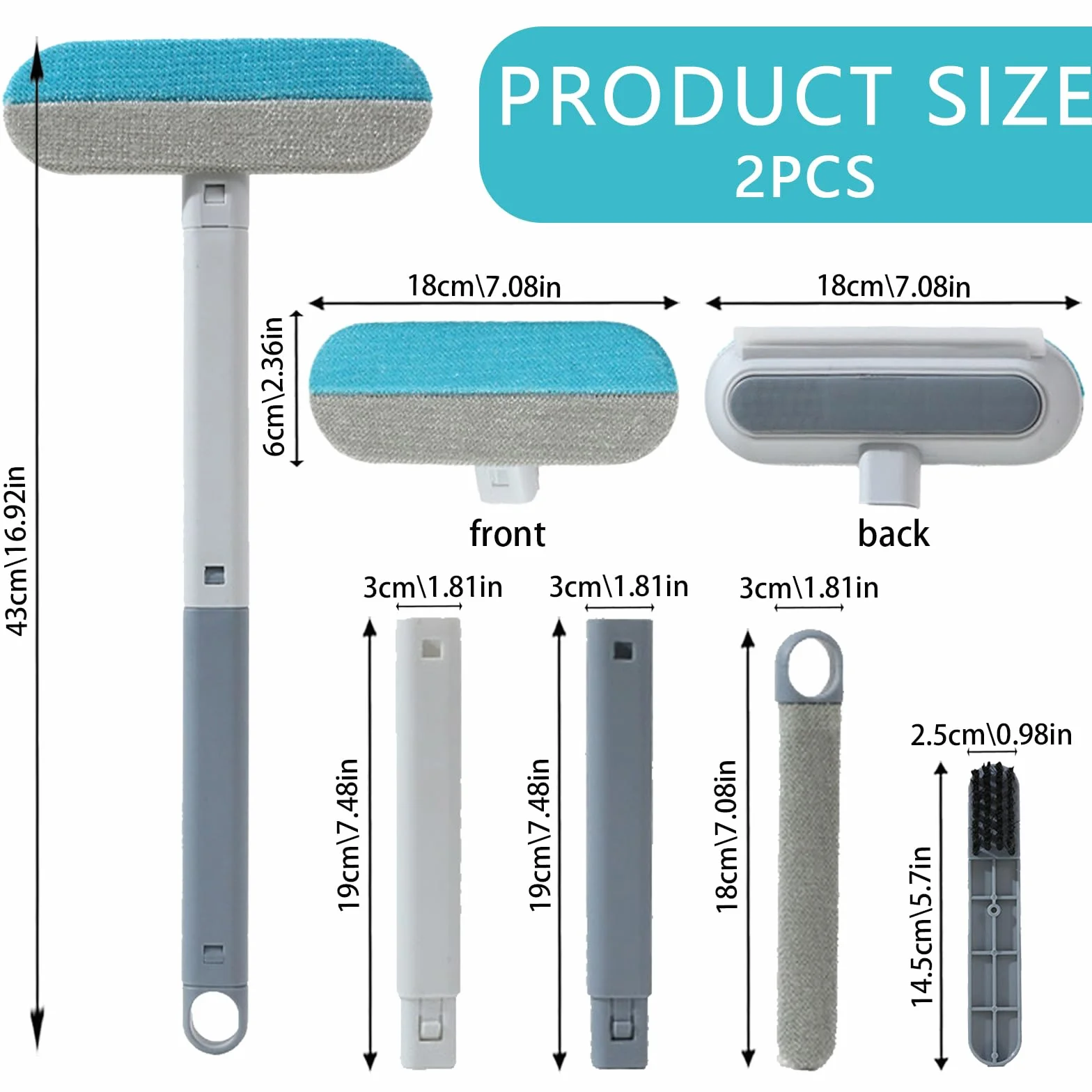 Brosse Anti-Peluches Électrostatique 4 en 1 pour Animaux de Compagnie Lot de 2 avec Tige d'extension