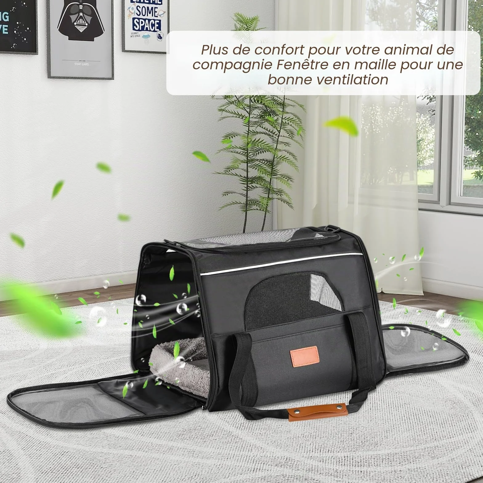 Transporteur pour Chat,Boîte de Transport pour Chat et Chien, Pliable avec bandoulière,Caisse de Transport Chat Respiran,Chats de Grande Taille et Moyenne jusqu'à 9 kgour