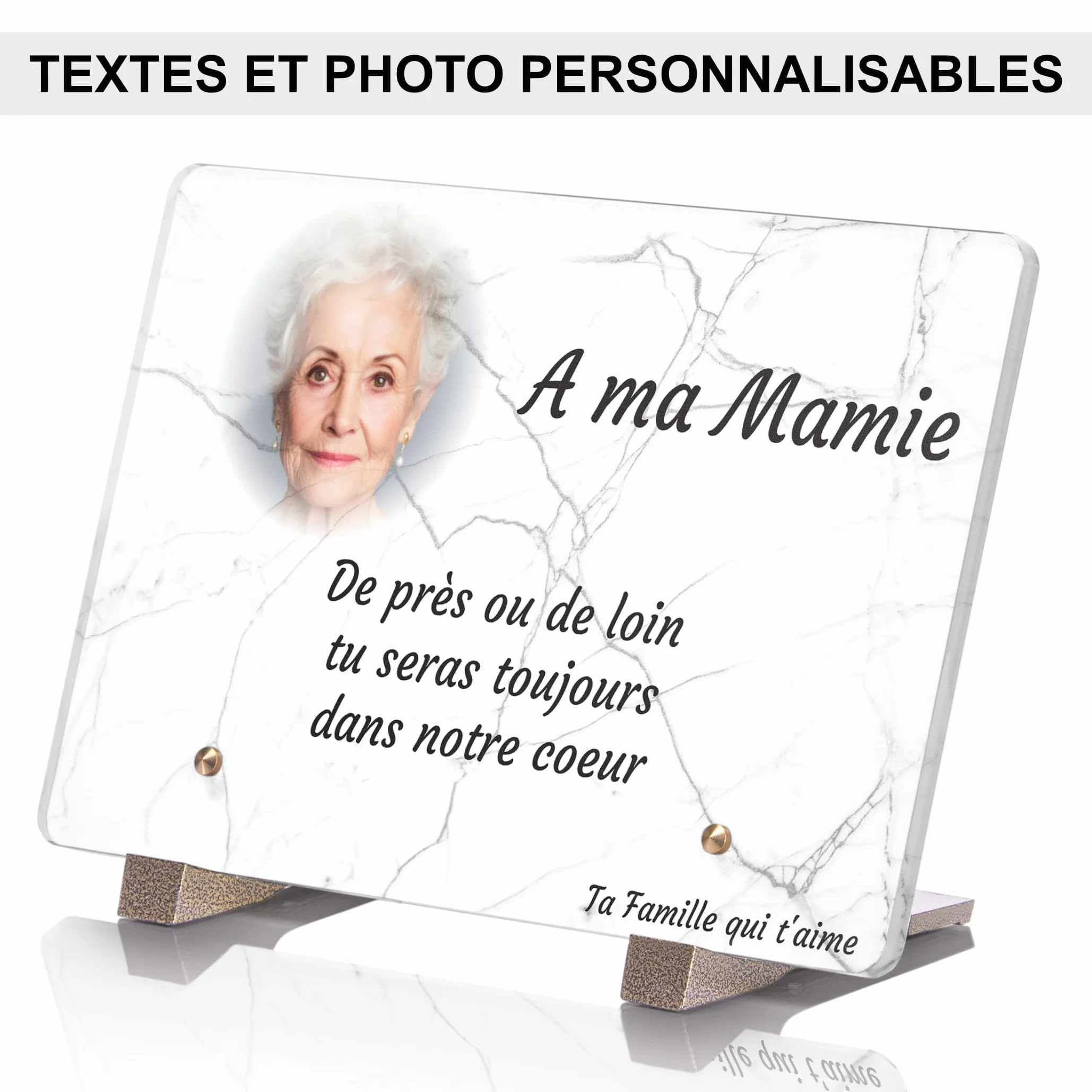 Plaque Funéraire Personnalisable avec Photo Effet Marbre 22,5x15 cm Résistante aux Intempéries Traitée Anti UV