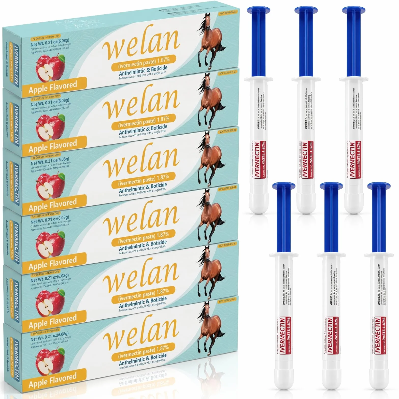 Lot de 6 gels pour chevaux 1,87 % goût pomme pour chevaux jusqu'à 567 kg - Gel simple pour tous les âges
