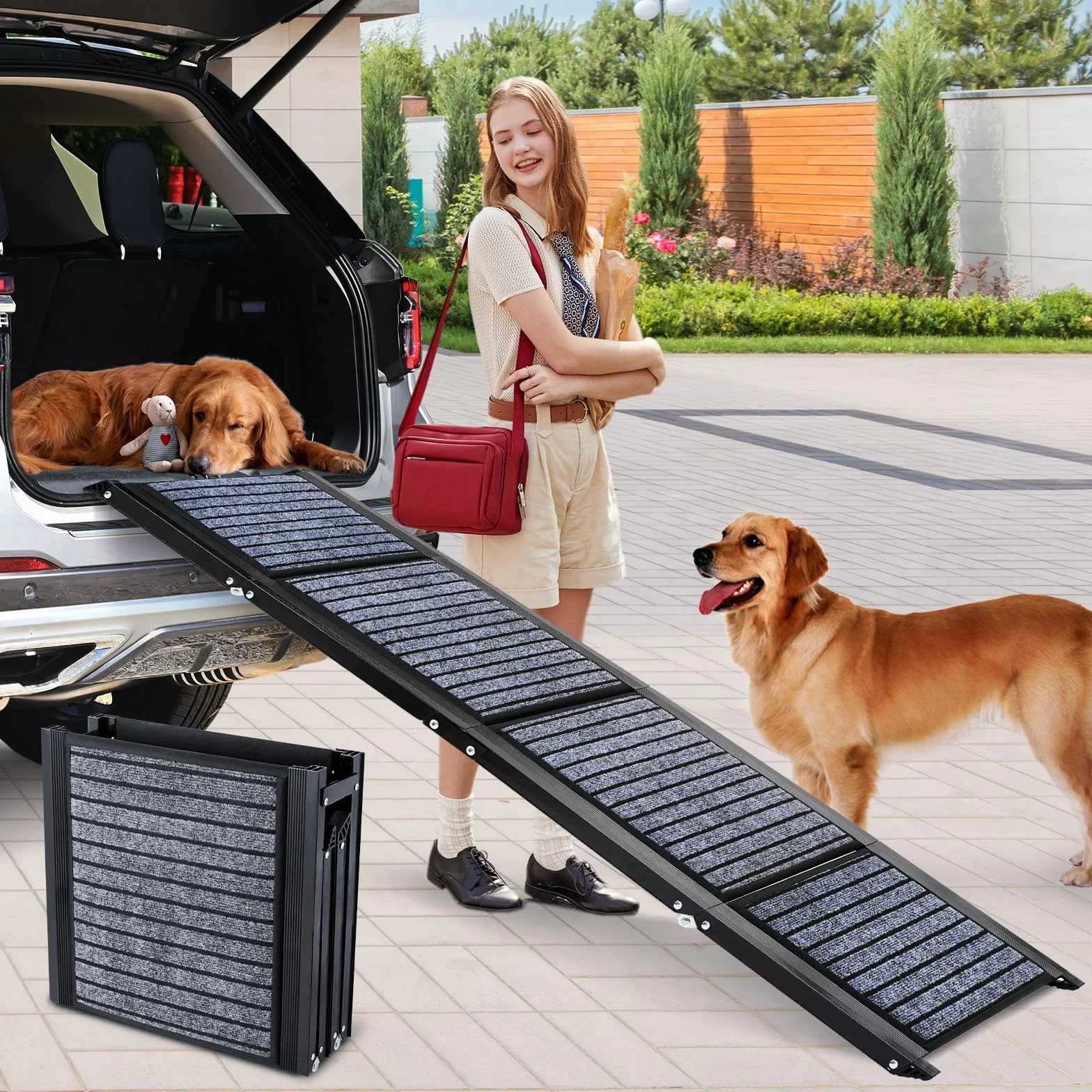 Rampe pour chien extra longue, 170 cm, pliable, tapis haute traction, antidérapante, pour voitures, camions et SUV, stable jusqu'à 110 kg