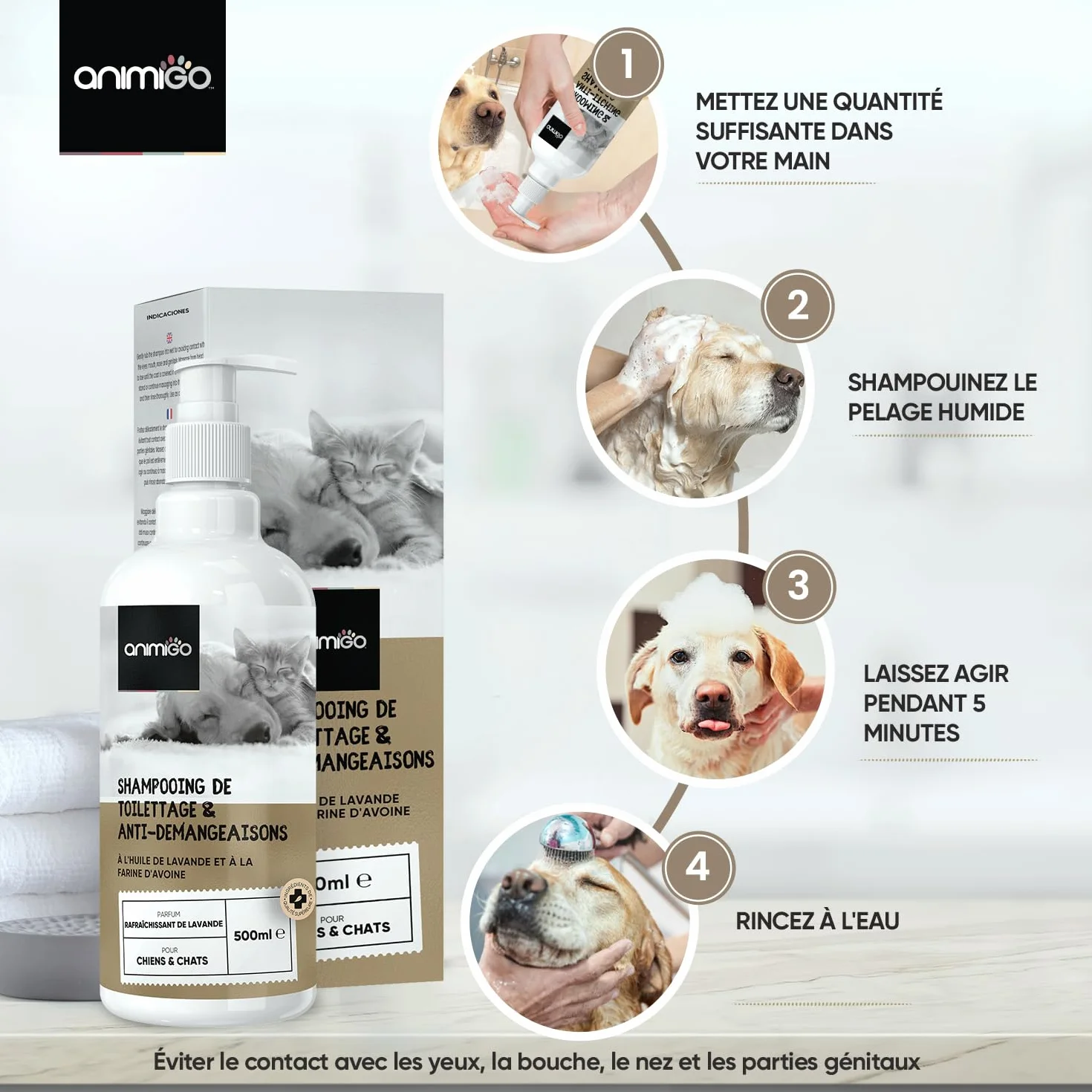 Shampooing Chien Anti Démangeaison 500 ML - Shampoing pour Chien & Chat Naturel - Aloe Vera, Huile De Lavande, Avoine - Shampoing Hydratant Peau, Élimine Les Mauvaises Odeurs, Nettoie & Apaise