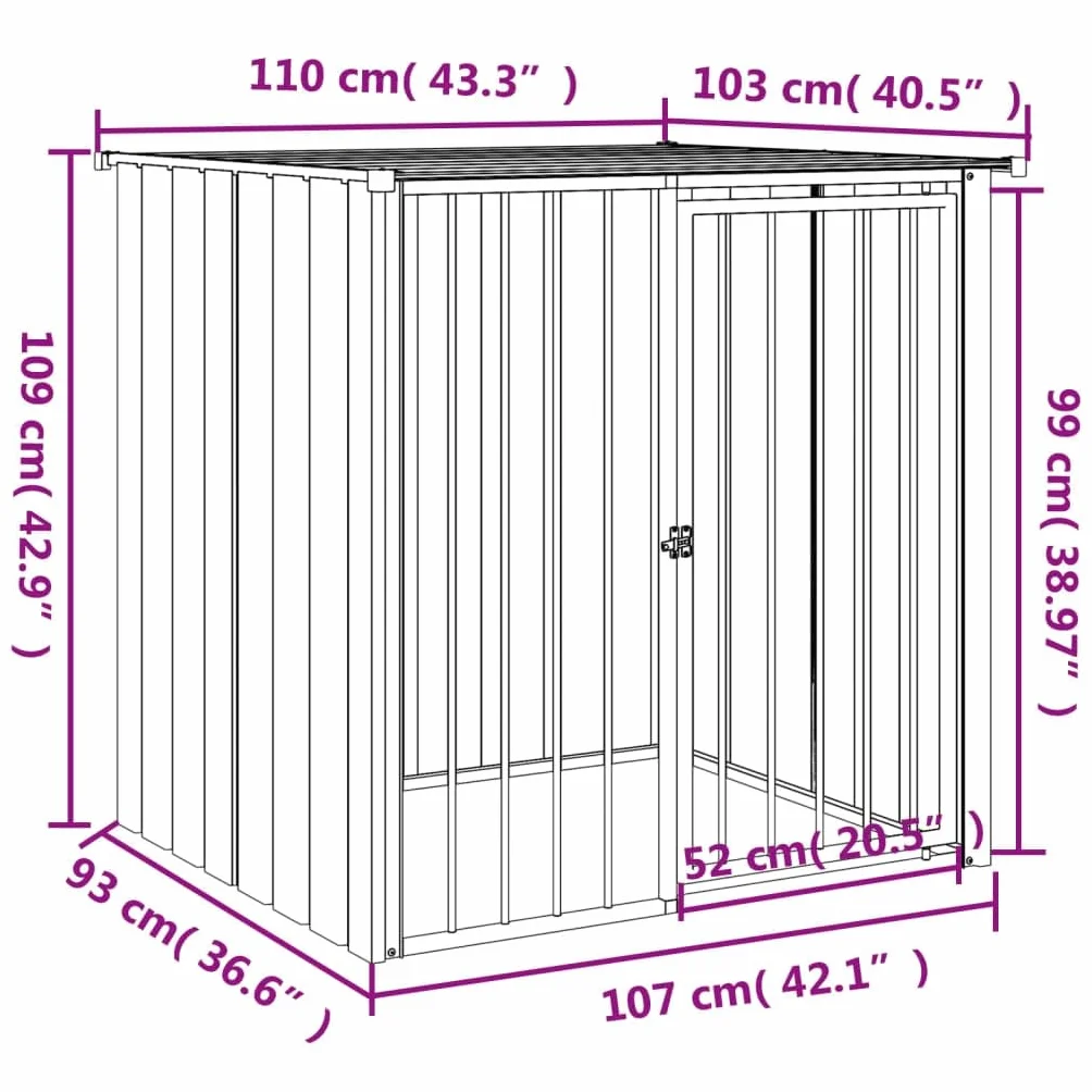 Chenil pour Chien Extérieur Métal Cage avec Toit Noir 110x103x109 cm Acier Galvanisé