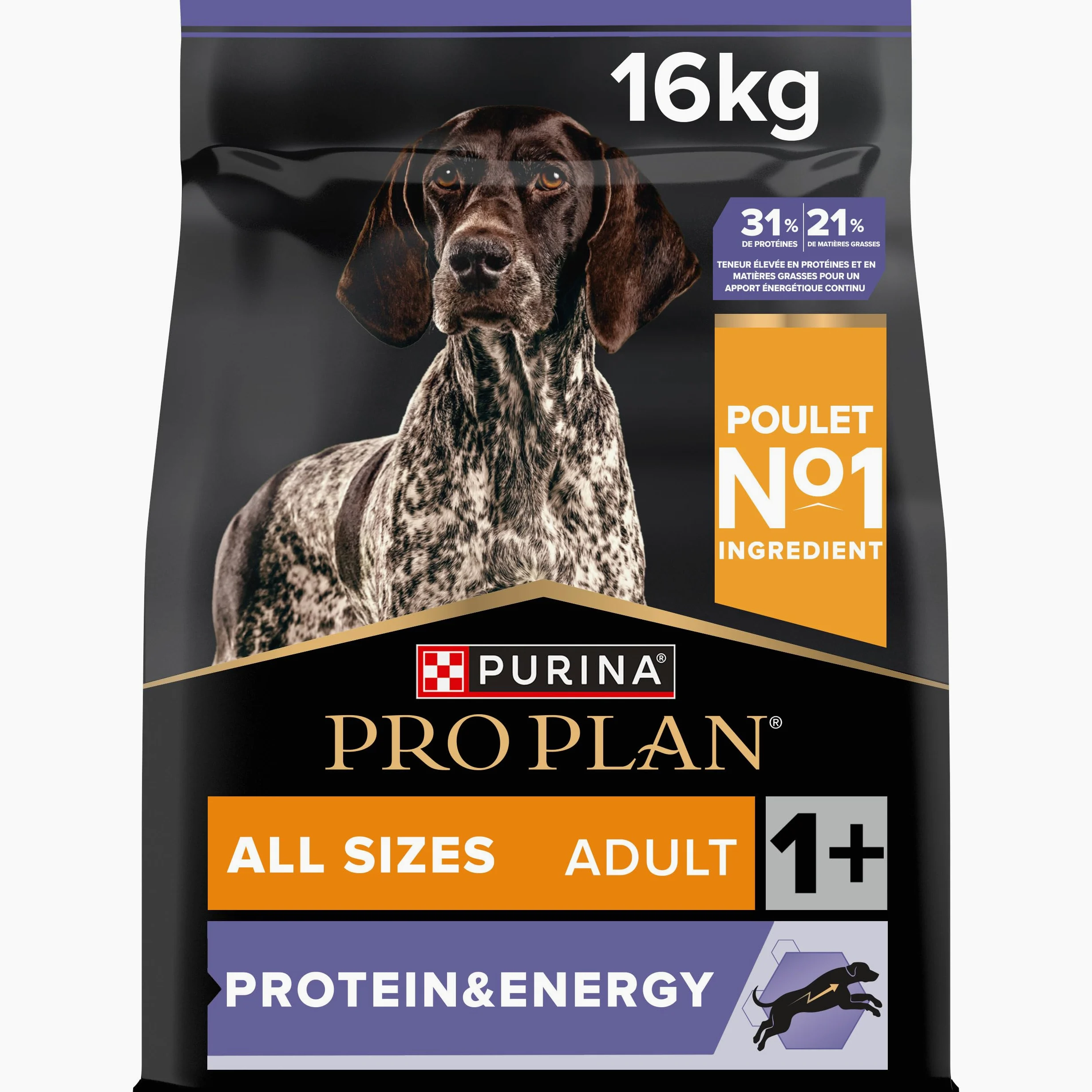 Purina Pro Plan Protein & Energy - Croquettes Chien Adulte au Poulet, 16 kg | Croquettes Chien Saveur Poulet - Contient 60% de protéines animales pour chiens adultes actifs - Alimentation Chien