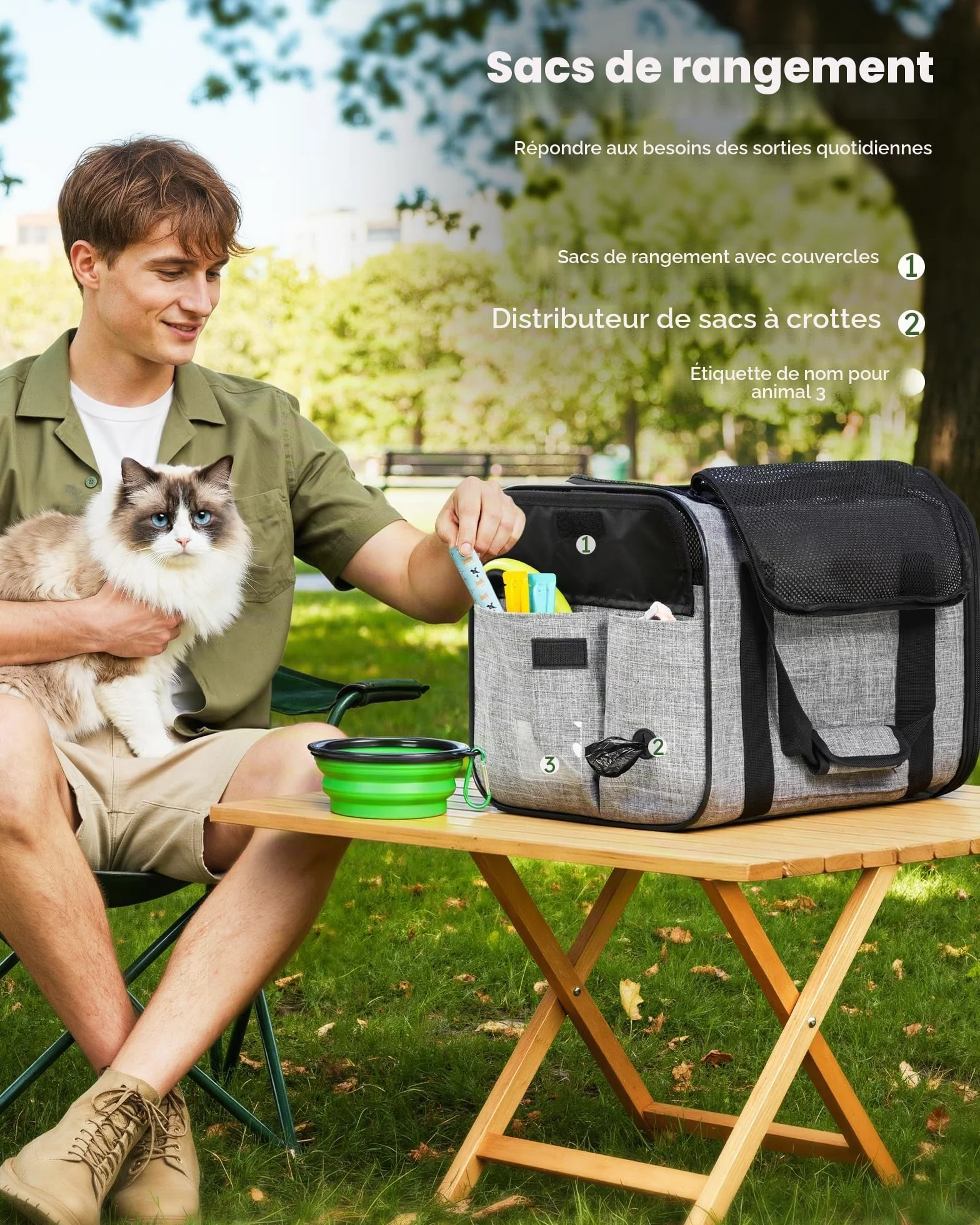 Pecute Sac de Transport pour Chat, Sac à Dos Portable pour Chiens Voyage avec Mangeoire Pliable, Tissu Maille Respirant