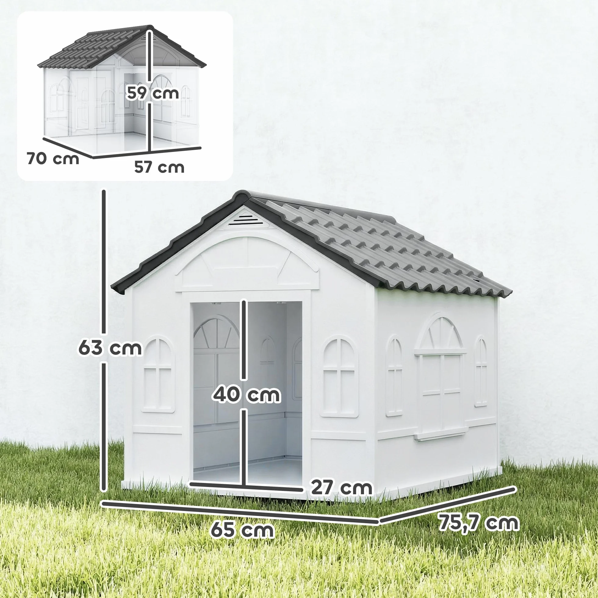 PawHut Niche d'extérieur en PP Blanc pour Chiens Petite et Moyenne Taille 65 x 75.7 x 63 cm