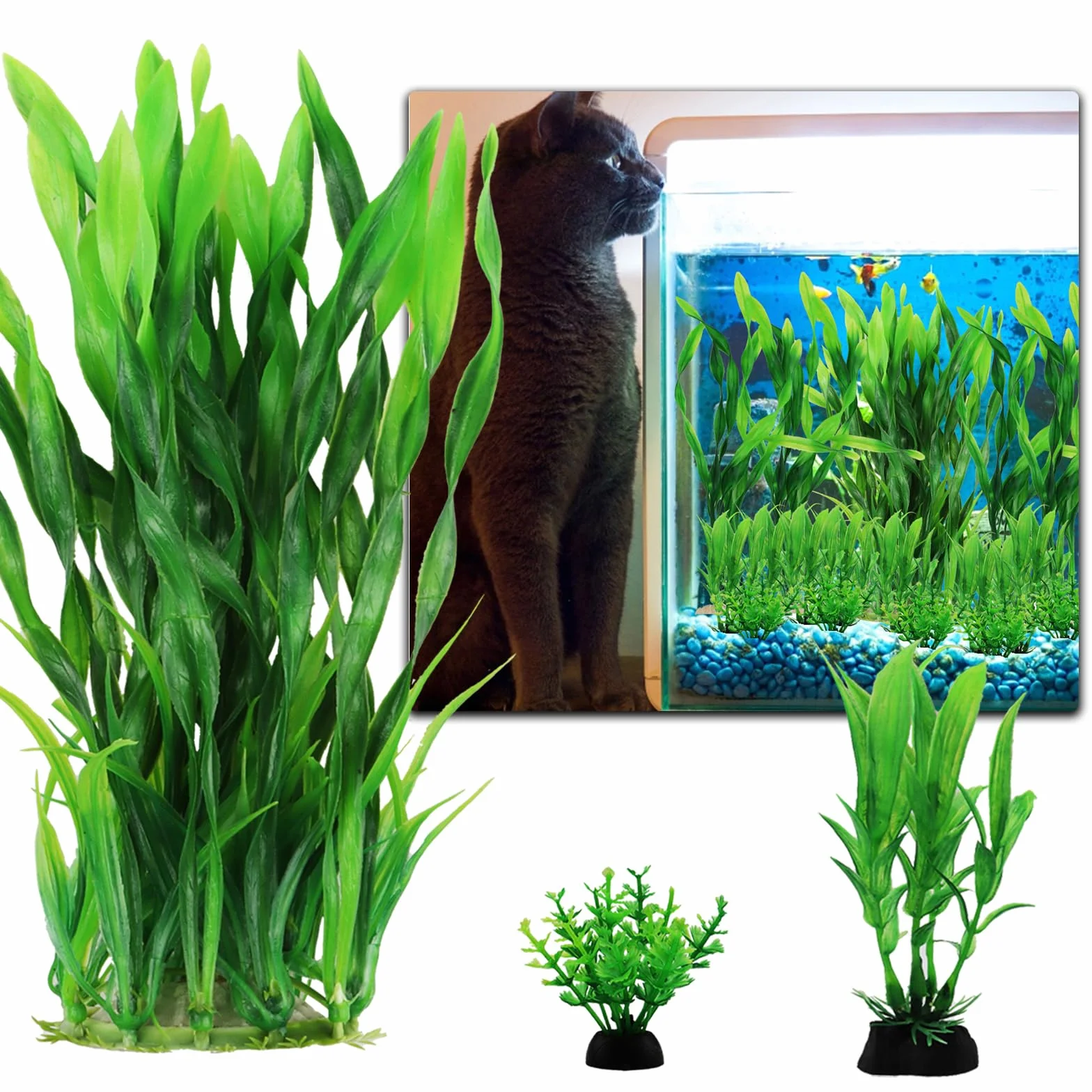 QUOZUO Lot de 20 plantes d'aquarium artificielles en plastique pour décoration